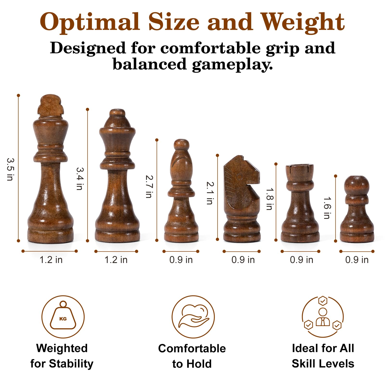 Nur große Schachfiguren aus Holz, 8,9 cm, Königsturnier Staunton Wood Chessmen