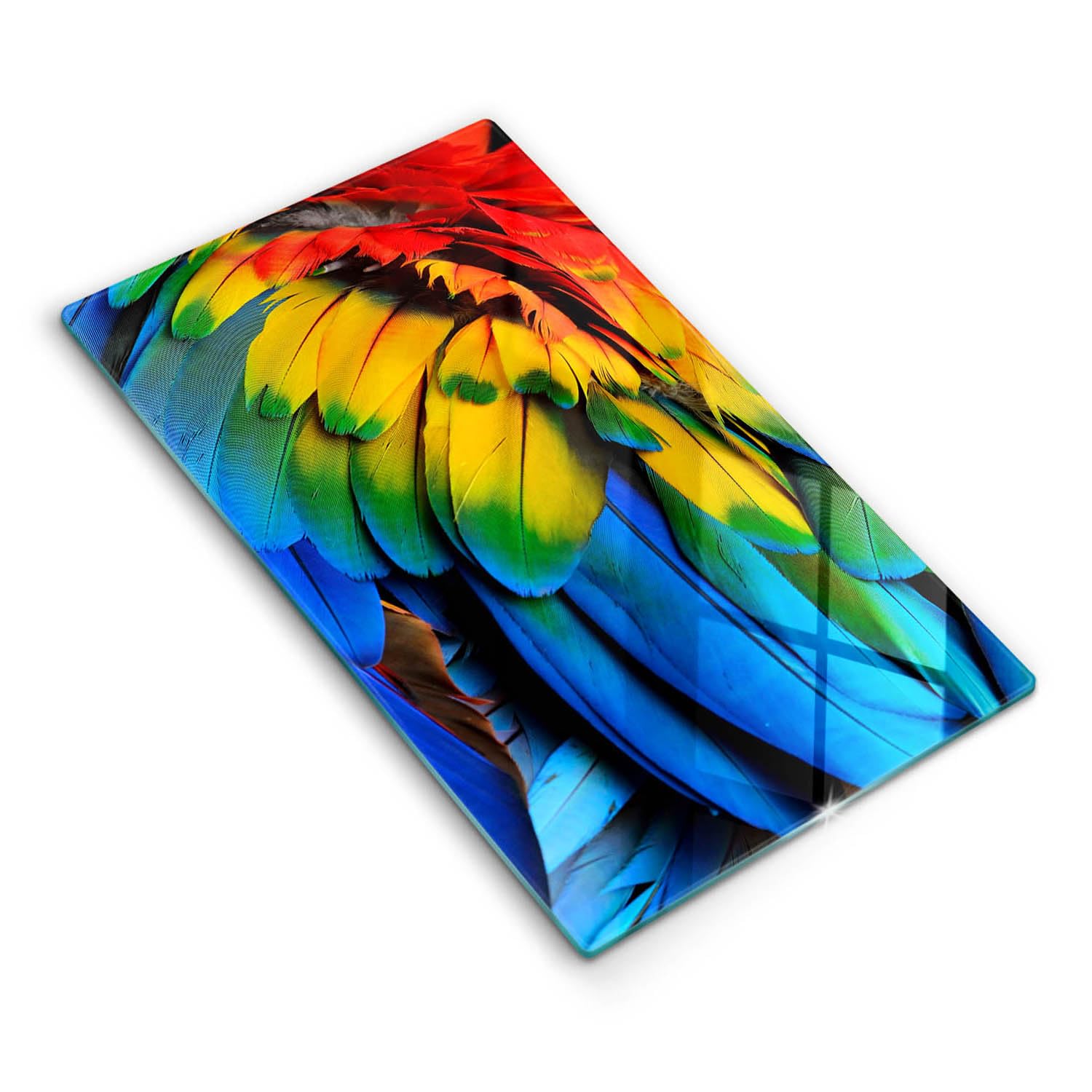 Planche à découper 30x52cm en verre Wallfluent pour cuisine avec motif perroquet exotique