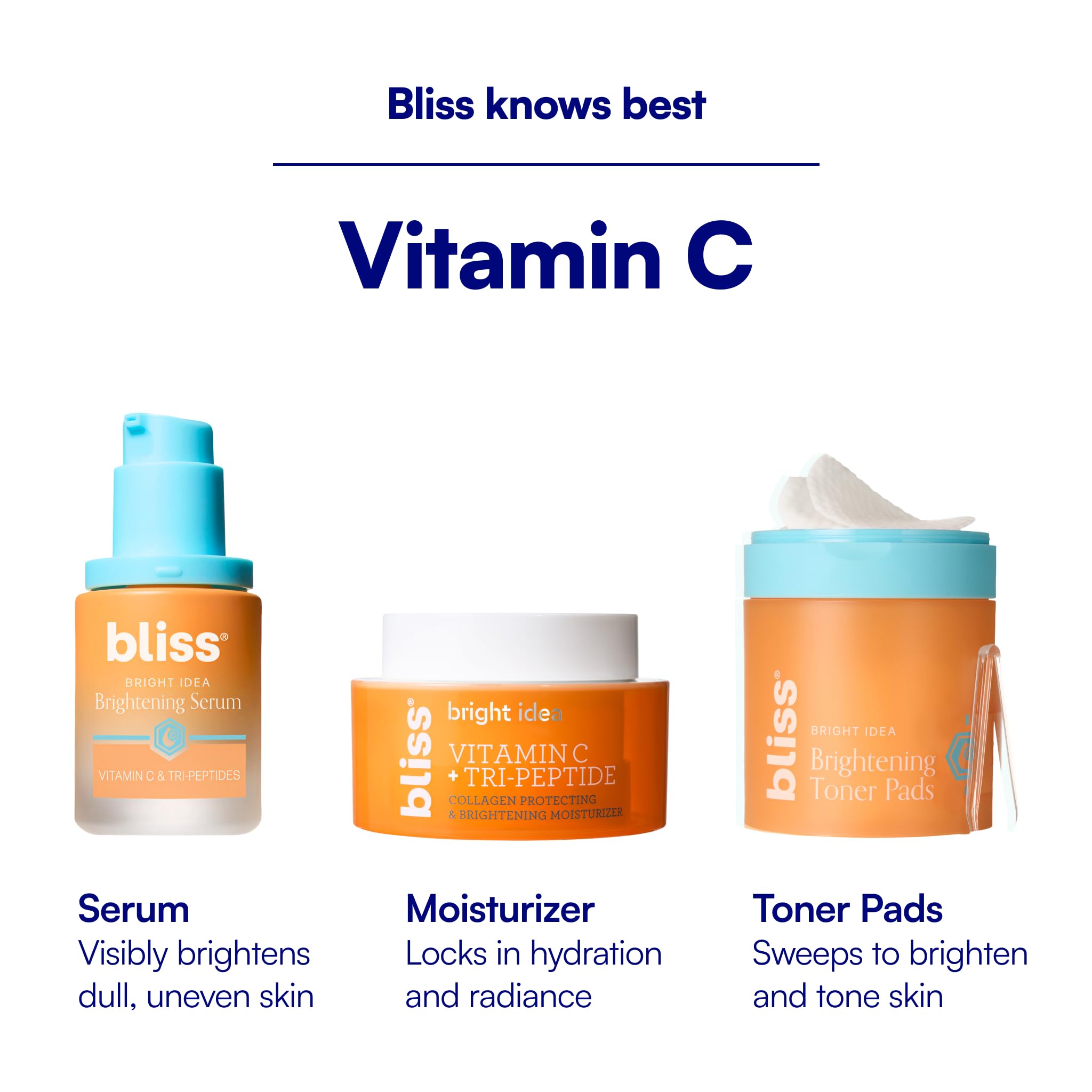 Bliss Crema hidratante iluminadora Tri-Peptide | Vitamina C y escualano | Crema facial hidratante antienvejecimiento para una piel radiante | Vegana y libre de crueldad animal, 1,7 fl oz