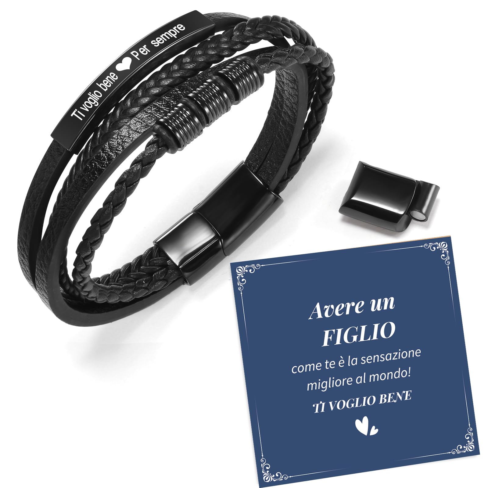 CheersLife Regalo Uomo Compleanno,Regali San Valentino Per Lui,Bracciale Uomo Acciaio,Regali Anniversario Matrimonio Personalizzato,Natale Regali Fidanzato Marito Fratello Figlio Nipote Ragazzo