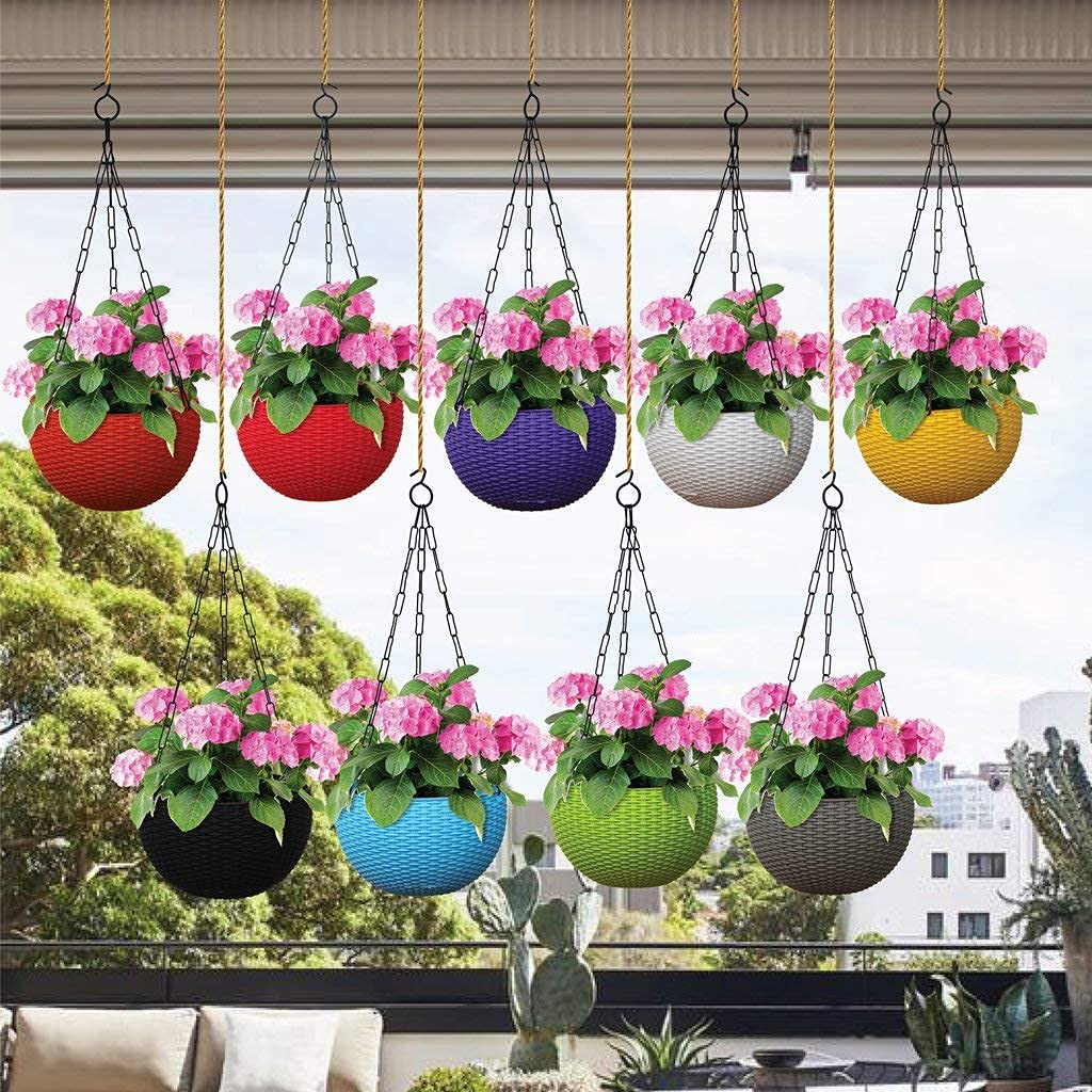 Khushals Multicolored Plastic Woven Design Hanging Euro Basket Planters for Indoor and Outdoor Use with Hanging Chain 6 inches (Pack of 3) (Red) (B0BHM9XPG2) Amazon Price History, Amazon Price Tracker