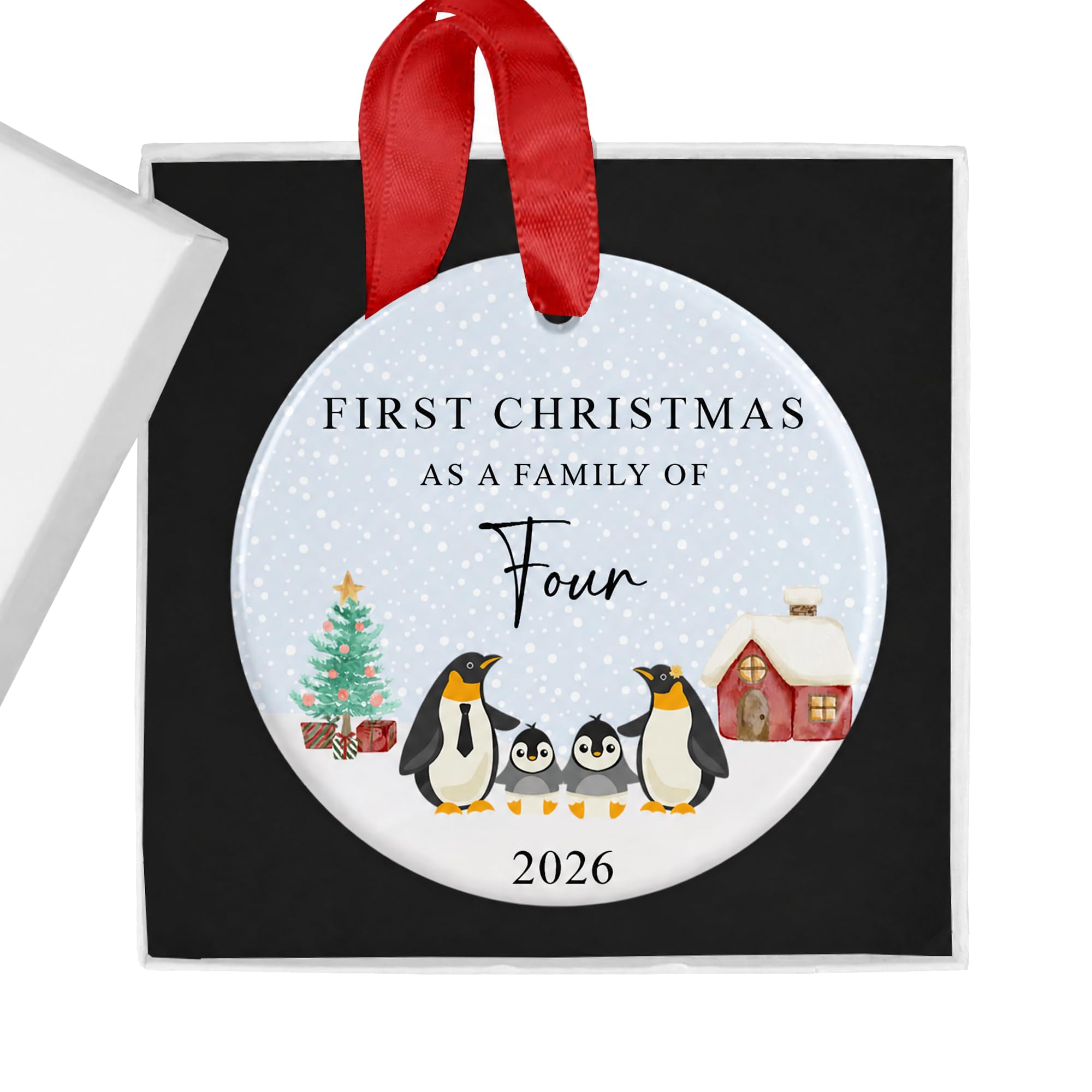 First Christmas as a Family of Four Bauble, Family Of 4 Xmas Ornament, Gift Box, New Baby Gift, New Parents Gift, Baby's First Christmas Keepsake, Tree Decoration