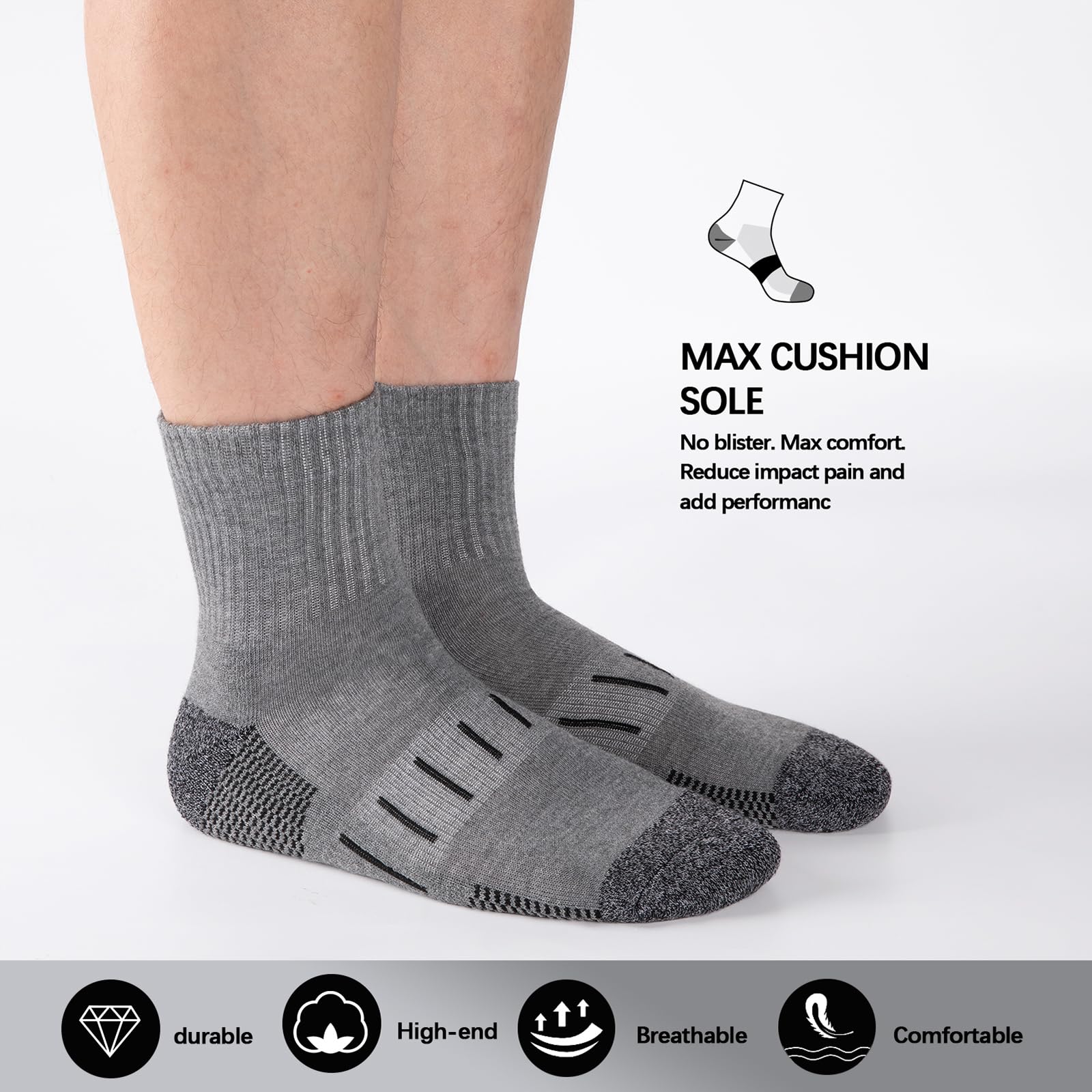 Heatuff Calcetines deportivos de tobillo para hombre, con cojín de un cuarto de amortiguación, absorben la humedad, para correr, deportes, trabajo (8 pares)