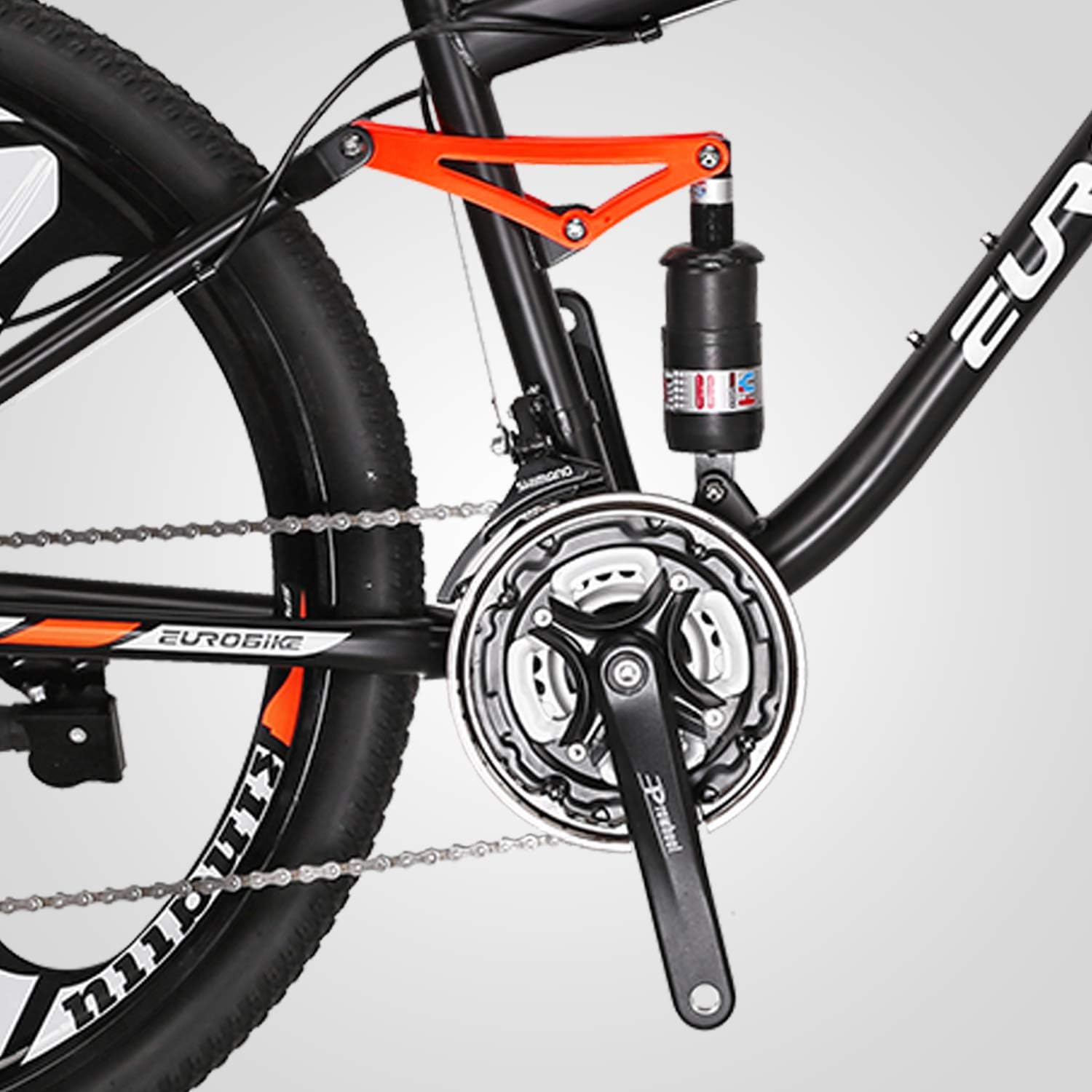 EUROBIKE YH-S7 Mountain Bike Full Suspension Frame 21 Speed Shifter 27.5 Inch 3-Spoke Mag Wheels Dual Disc Brakes Bikes for Men Orange (Mag Wheels)