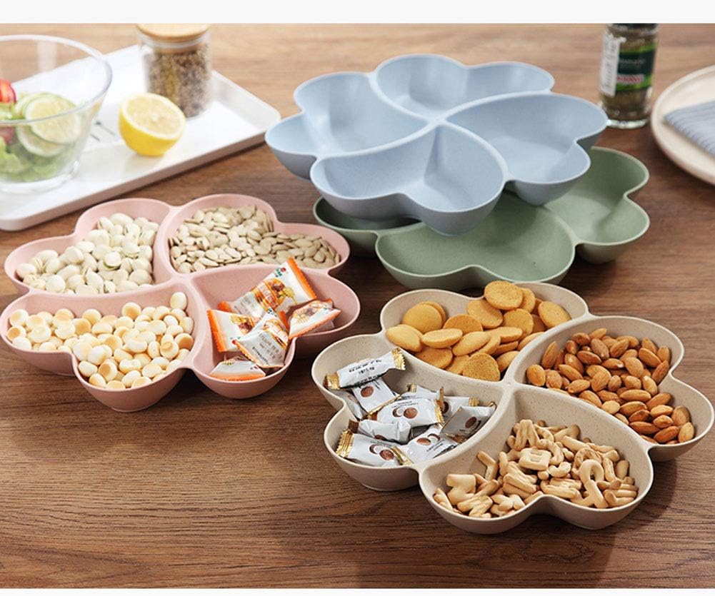 Unbreakable Heart Shaped Party Snacks Serving Tray Appetizer Plates Snack Bowls Multi Sectional Snack Bowl Trays Container Box for Nuts, Candies, Fruits (4, Blue, Green, Beige, Pink)