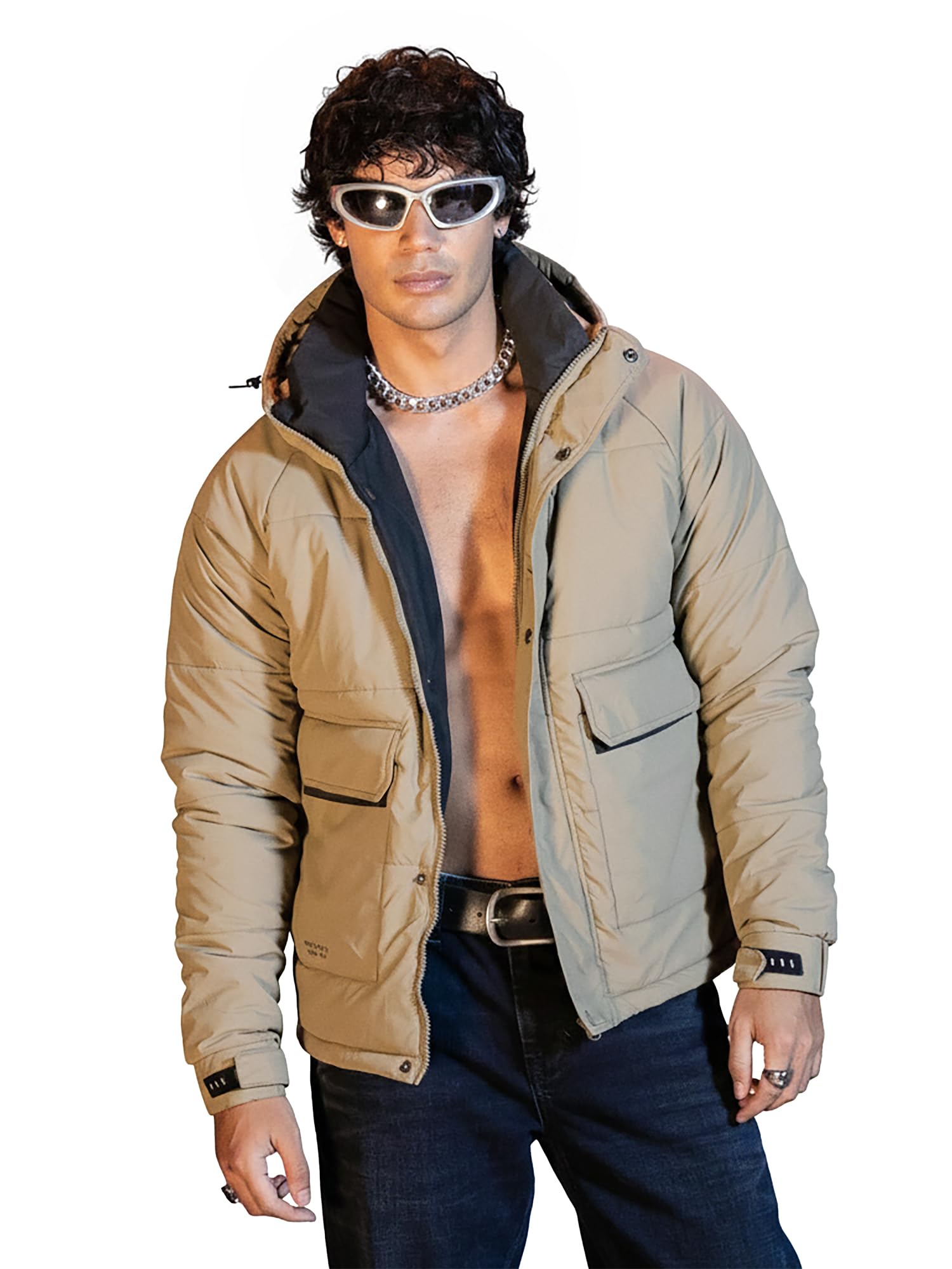 rookies Khaki Full Sleeves Hoodie Puffer Jacket-picture-14