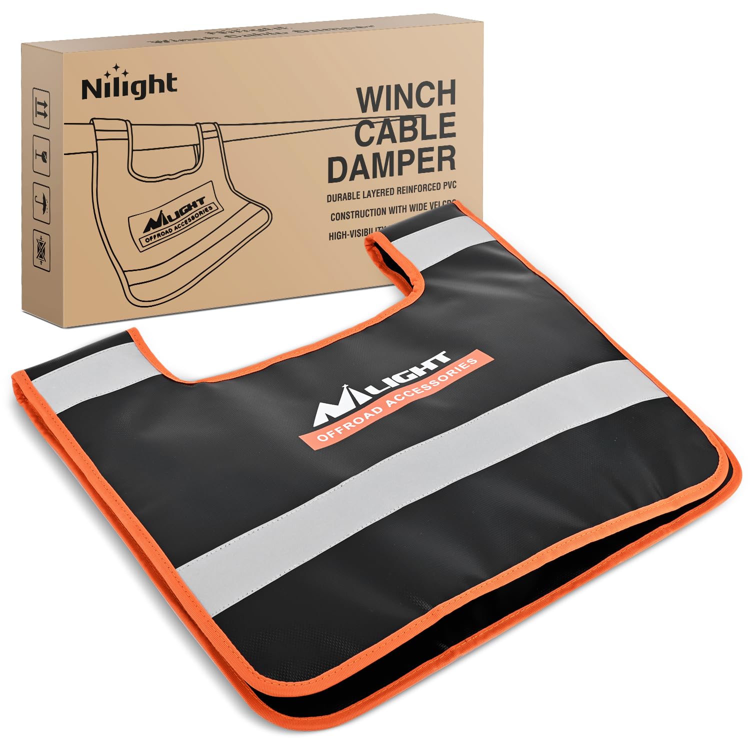 Nilight Winch Cable Damper, Extra Thick Kinetic Recovery Rope Dampener with Pocket
