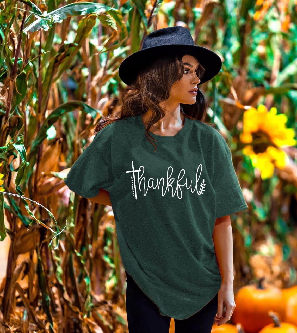 Thanksgiving Tshirts Women Thankful Graphic Letter Print T-Shirt Casual Short Sleeve Tee Tops - Image 3