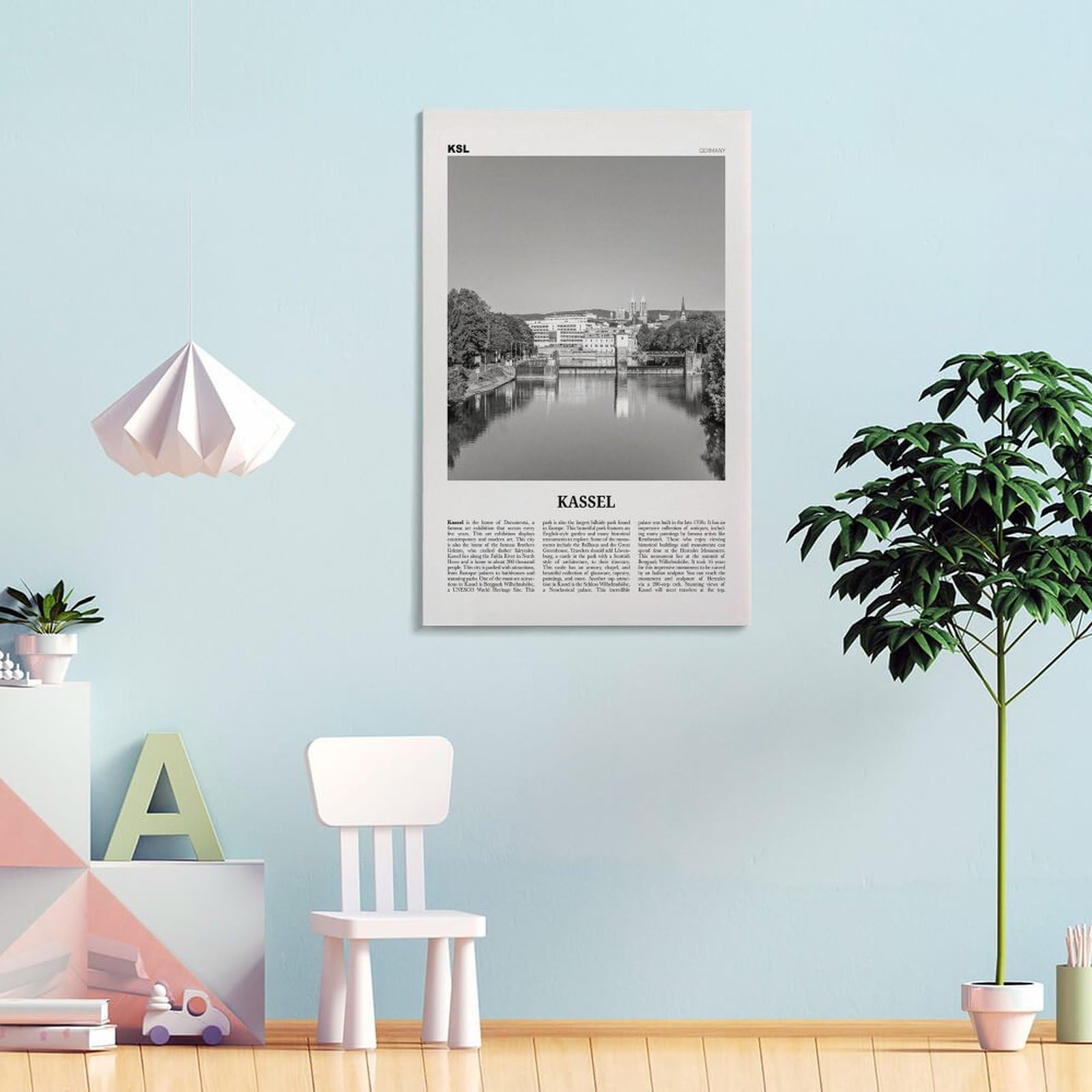 LZTEN Kassel-Druck, Schwarz-Weiß, Kassel-Wandkunst, Kassel-Poster, Kassel-Foto, Kassel-Wanddekoration, Kassel-Karte, Deutschland-Leinwand-Kunst-Poster, gerahmt, 40,6 x 61 cm