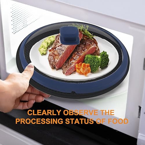 Miniatura 9 de Cubierta de vidrio para microondas para alimentos, cubierta grande para microondas, con mango de fácil agarre, tapa antisalpicaduras con ventilación