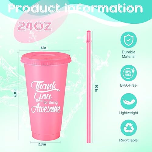 Miniatura 2 de Skylety 48 vasos inspiradores de 24 onzas con tapa y pajita, regalos de agradecimiento a granel, de plástico, reutilizables, regalo de