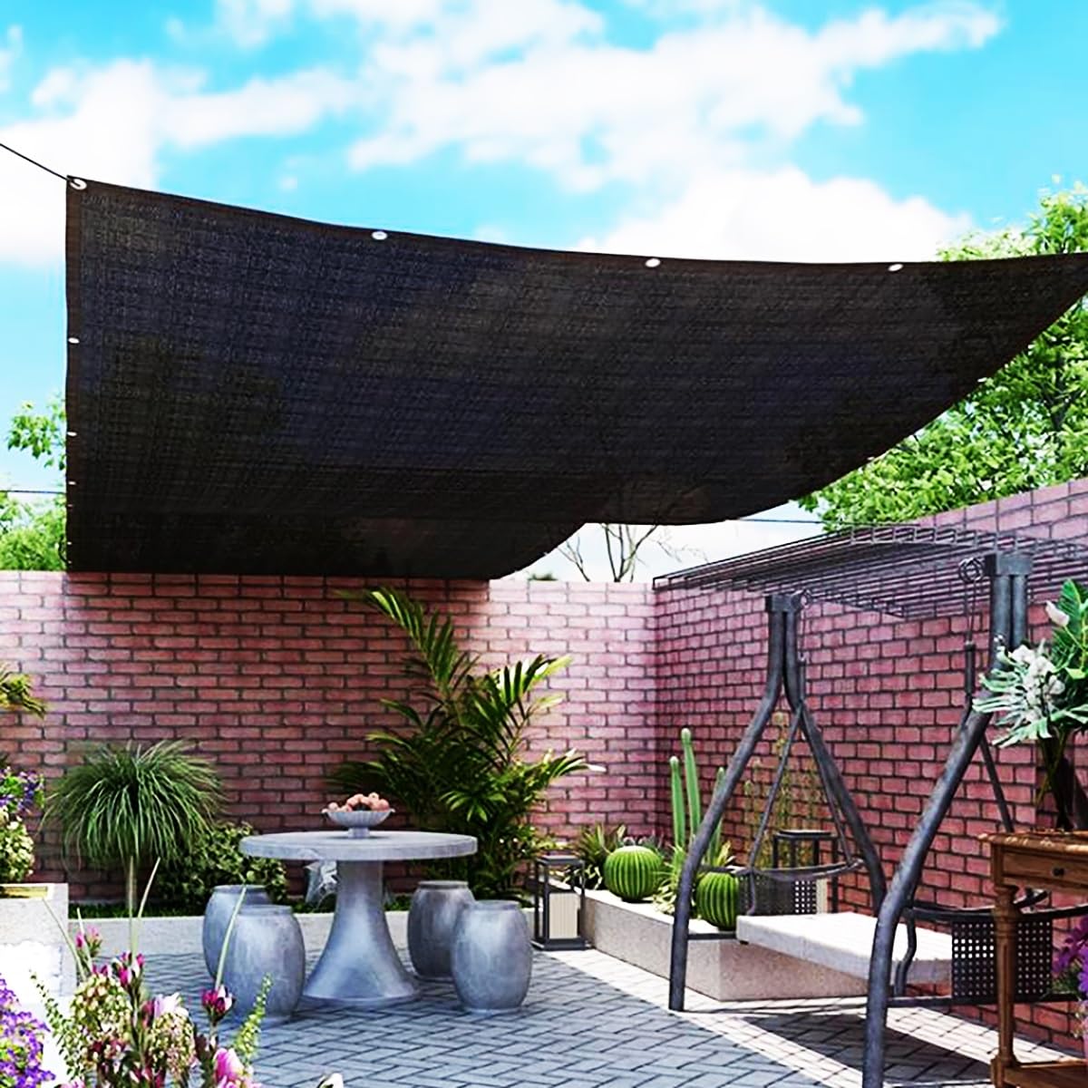 Recular Żagiel z przelotkami, 80% ochrona przed promieniowaniem UV, do ogrodu, roślin Pera, na patio i podwórko (czarny, 2 x 5 m)