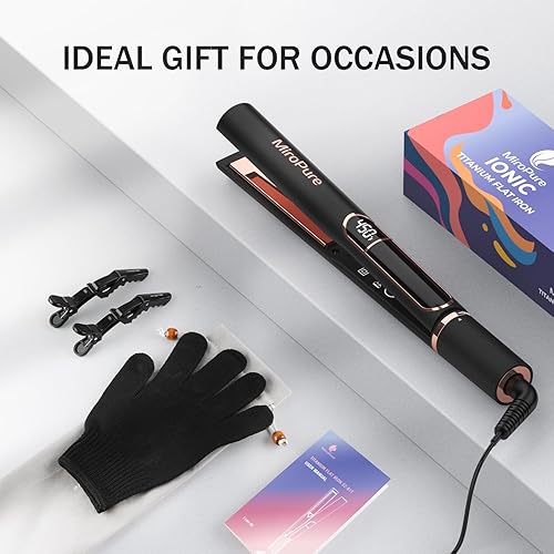 Miniatura 9 de MiroPure Plancha plana para el cabello, planchas de titanio de 1 pulgada con calentamiento 15S, plancha profesional de iones negativos de cerámica