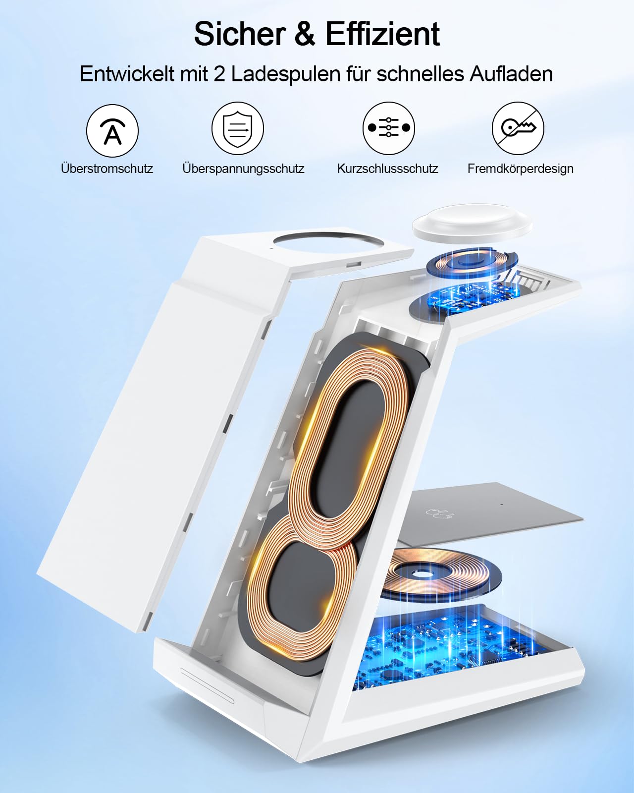 3 in 1 Ladestation Apple Watch und iPhone, ADADPU induktive Ladestation mehrere Geräte für iPhone 17 16 15 14 13 12 Series, iPhone Ladestation mit 20W PD Adapter für Apple Watch & AirPods 4
