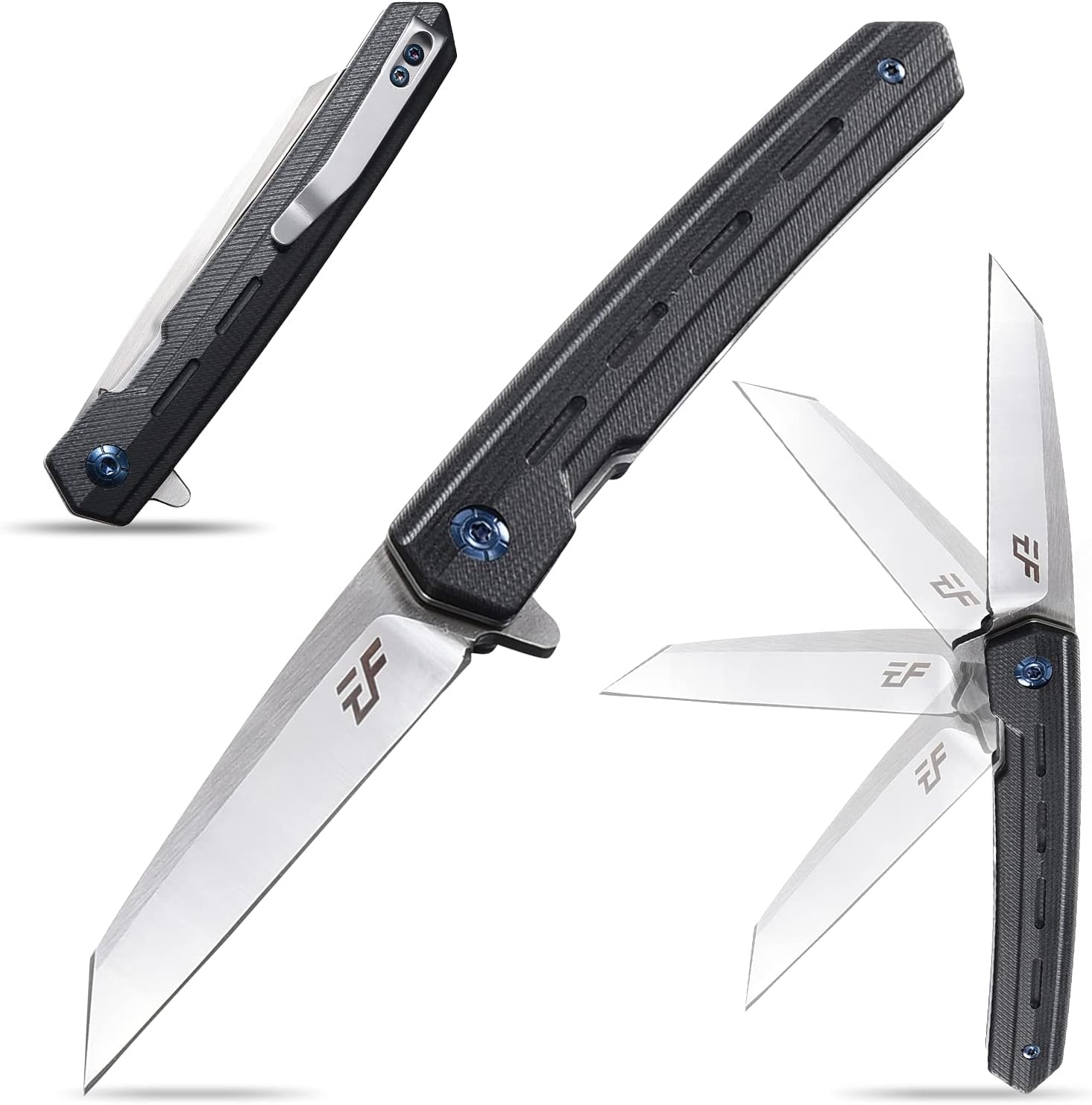 Eafengrow EF946 EDC D2 Folding Knife G10 Handle EDC Flipper Knife Fast Opening Ball Bearing Folder with Locking Liner Camping Tactical Hiking Survival Outdoor tool knife(BLACK)
