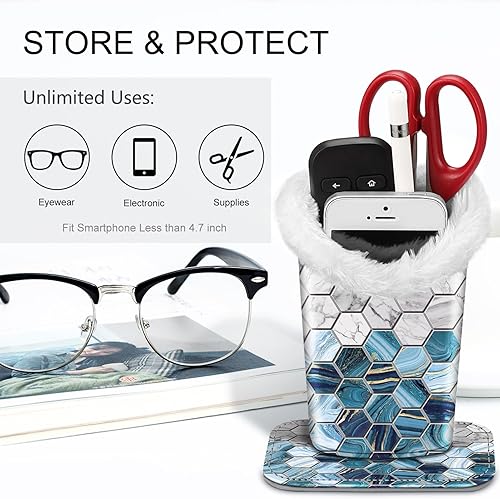 Miniatura 88 de Fintie Soporte para anteojos forrado de felpa con base magnética, estuche de cuero vegano prémium para lentes