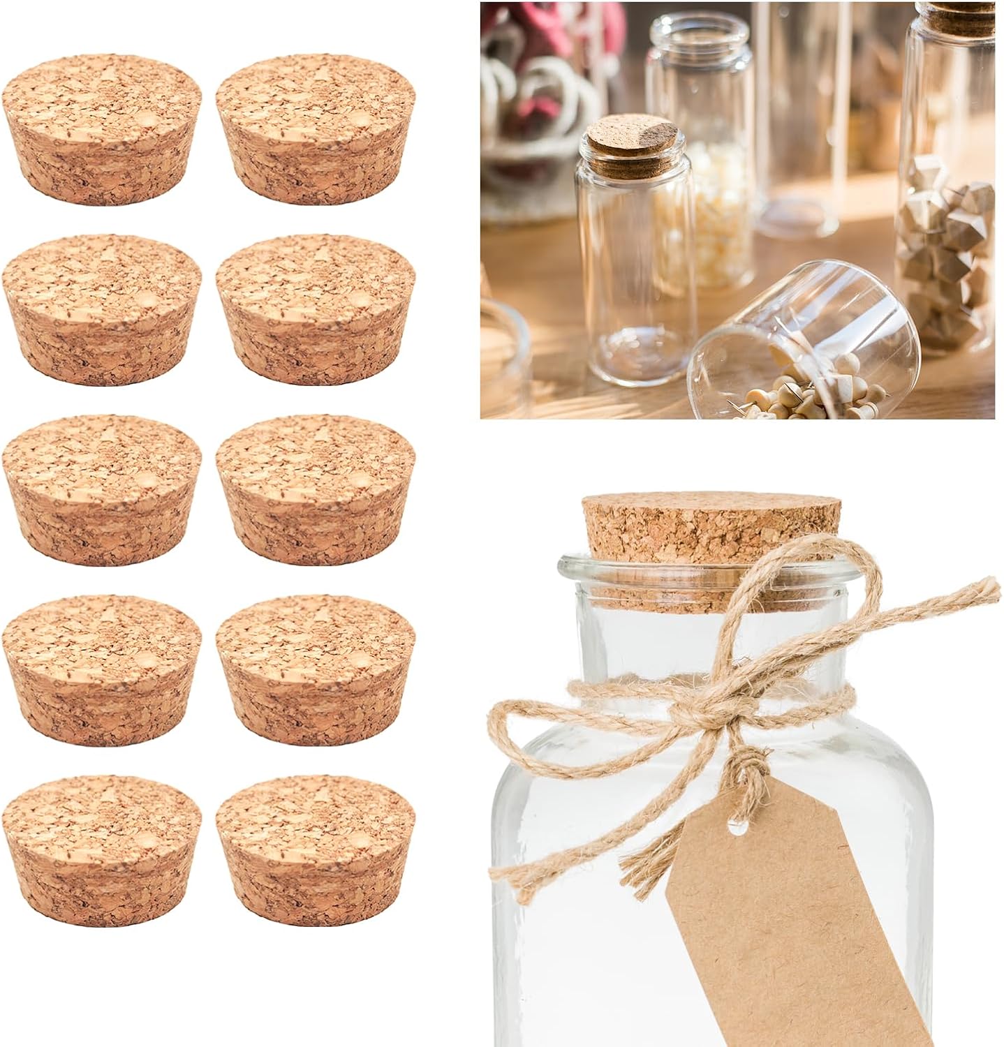 50 Piece Tapered Sealed Cork Stoppers，Corks for Bottles，Corks for Crafts，Cork Bottle Stopper for DIY (0.75 * 0.59 * 0.51 Inch)