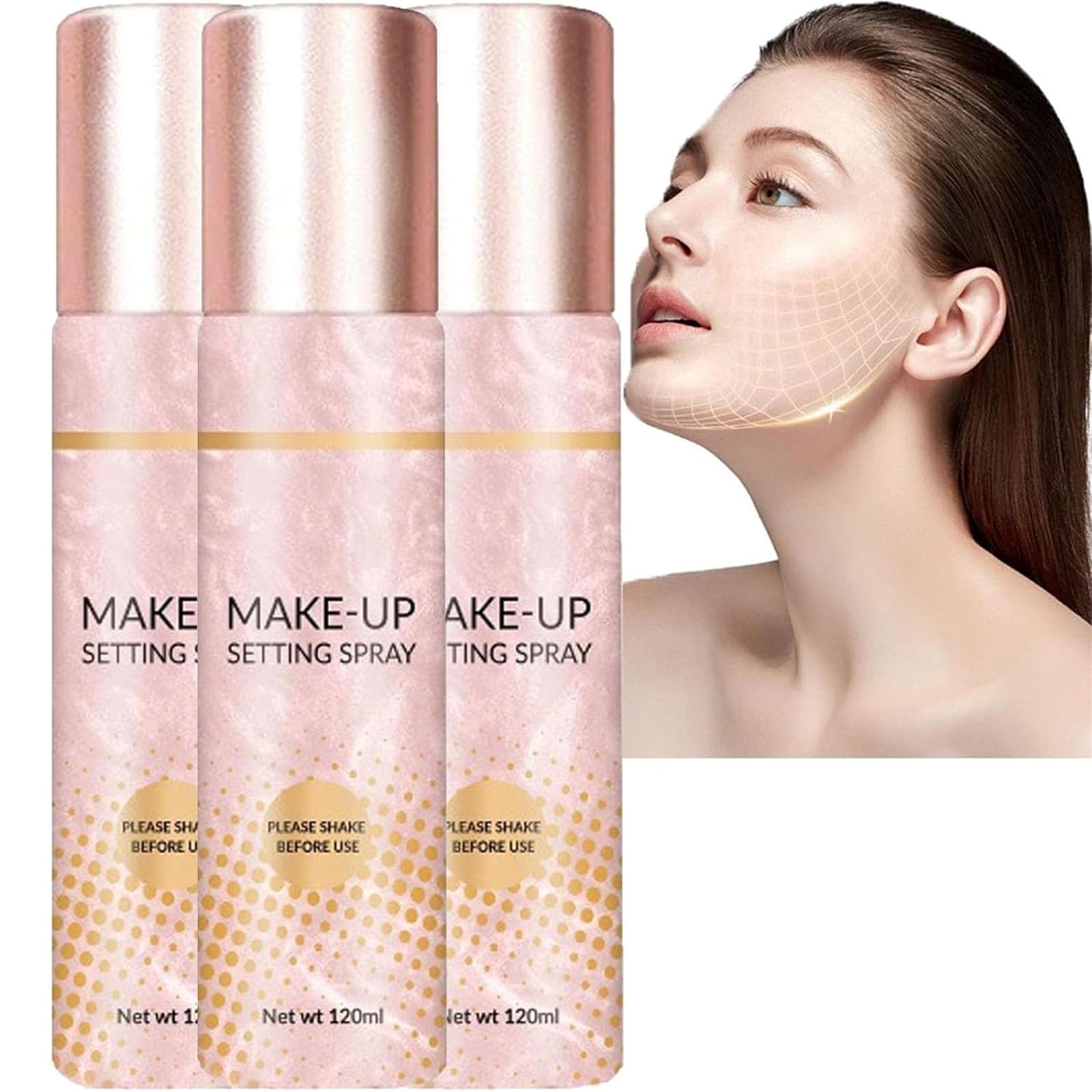 Glamstay+ Spray fijador de maquillaje, Glamstay Spray fijador de maquillaje para maquillaje de larga duración, Glamstay Spray fijador para rostro, Spray fijador de maquillaje hidratante (3Pcs)