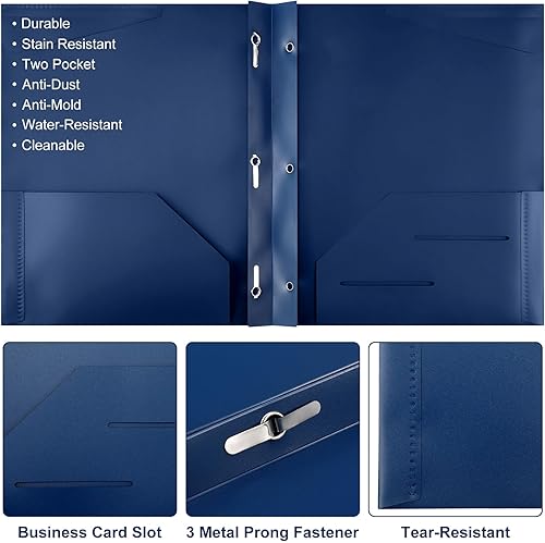 Miniatura 9 de Paquete de 48 carpetas de plástico con 3 puntas, carpetas resistentes a granel con bolsillos frontales transparentes y ranuras para tarjetas con