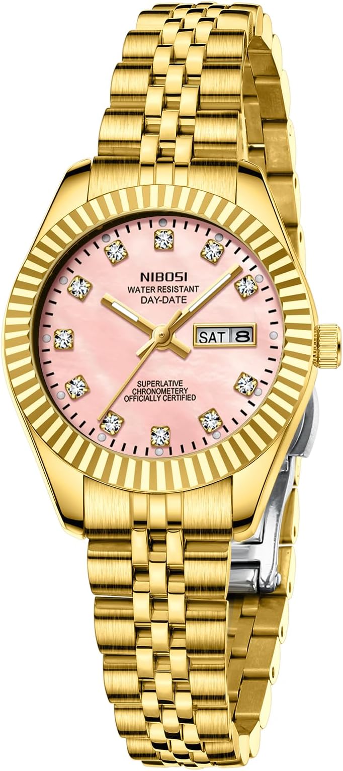 NIBOSI Watches for Women Stainless Steel Dial with Date Window Exquisite Luxury Diamonds with Luminescent Properties Women's Watch for Small Wrists
