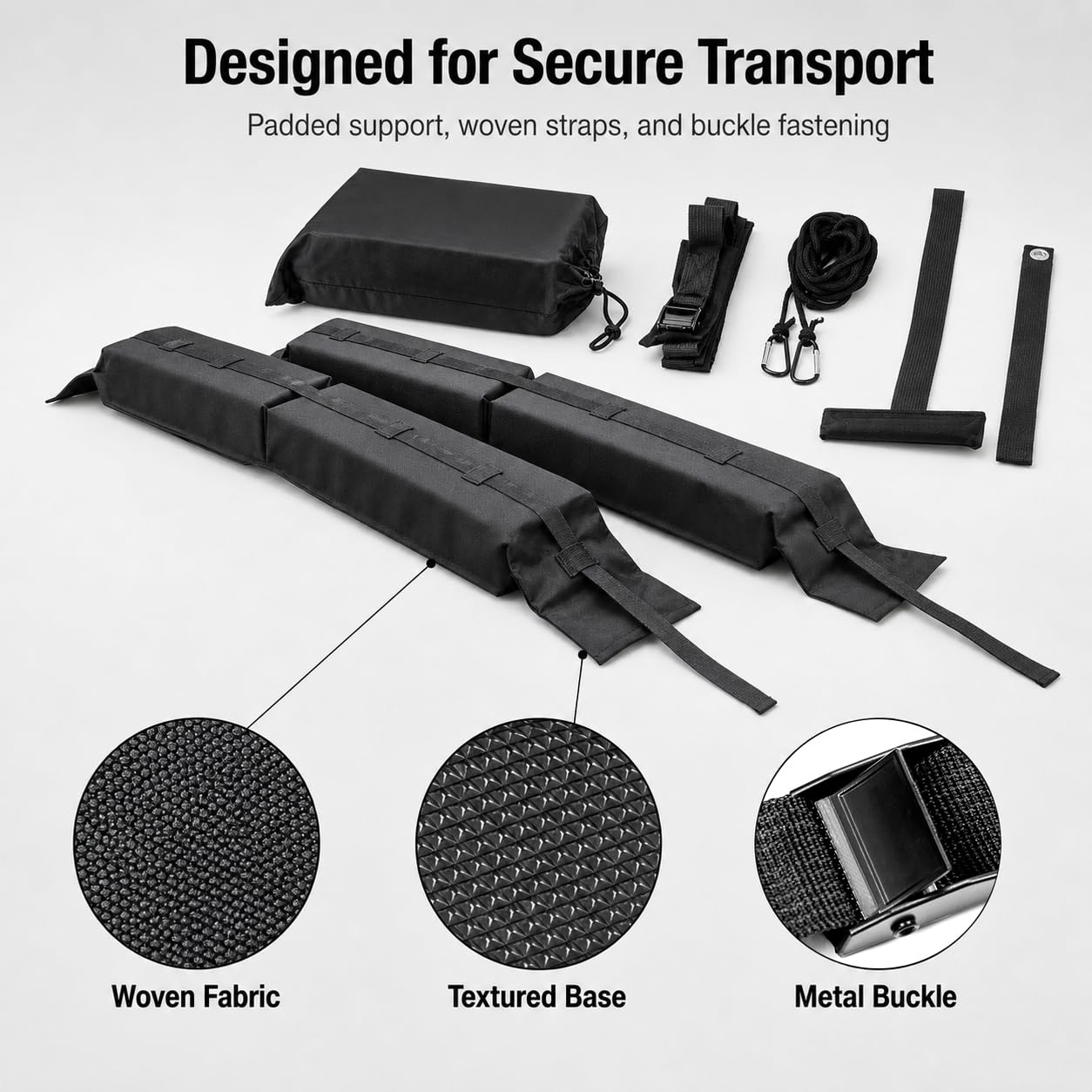 QWORK® Kit de Barres de Toit Souples avec Sangles, Porte-Bagages Pliable pour Kayak, Surf, Canoë, Snowboard et Paddle
