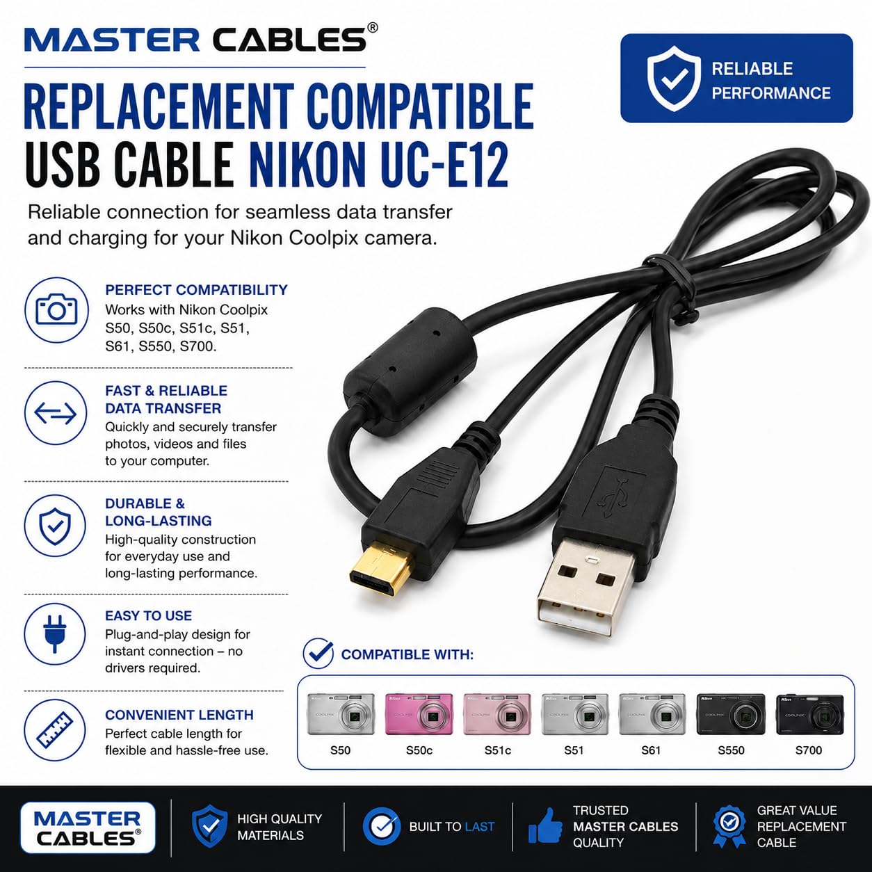 Amazon.co.jp: Master Cables交換用UC-E12 USBケーブル。Nikon Coolpix