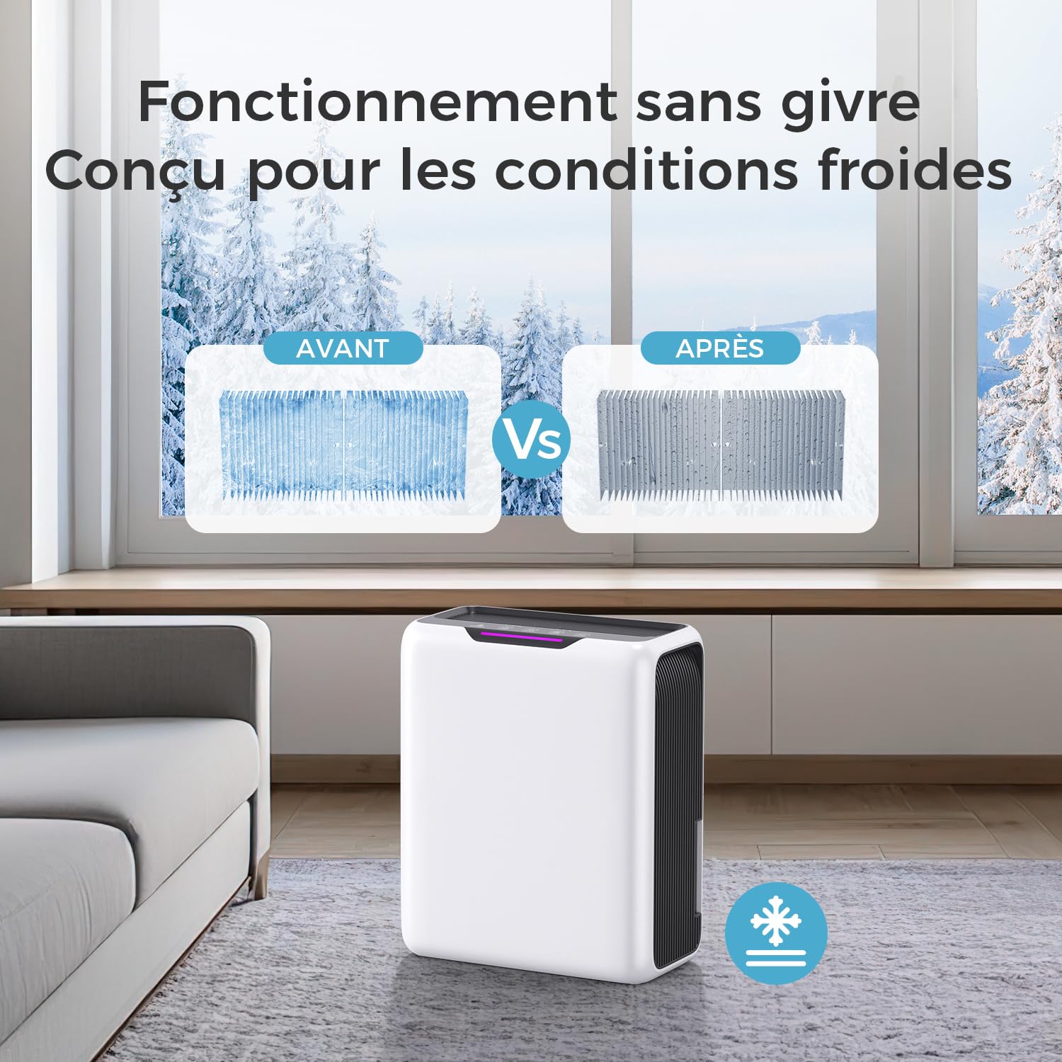 Deshumidificateur d Air 3L, Déshumidificateur pour la 20㎡ Maison, Double Peltier Effet, 30dB Ultra Silencieux Déshumidificateurs pour Chambre, Dégivrage Intelligent, Minuterie 24H