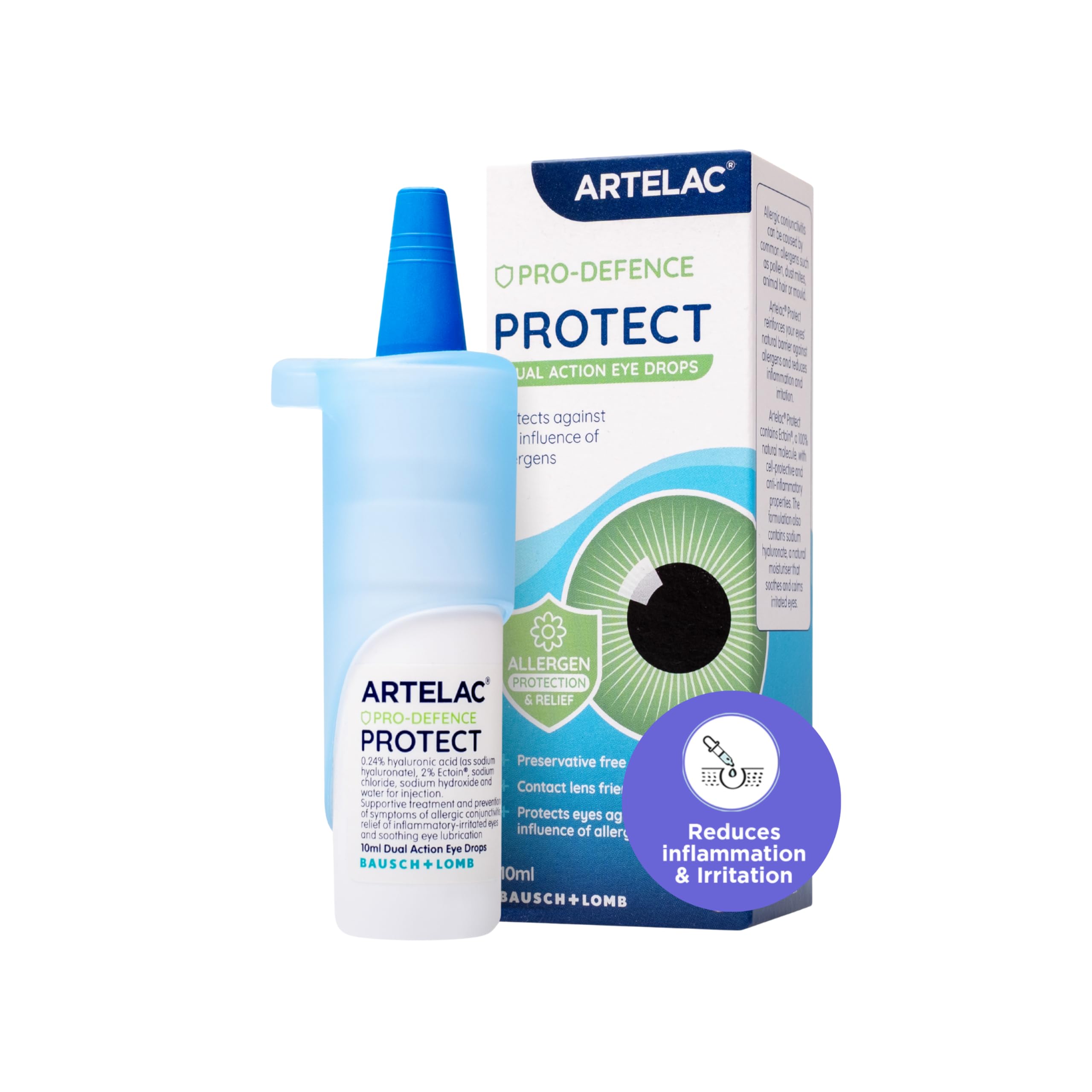 Artelac Allergy Eye Drops, Protect, Protection Against Allergens and Reduces Eye Inflammation and Irritation, Preservative Free, Contact Lens Friendly, 10ml