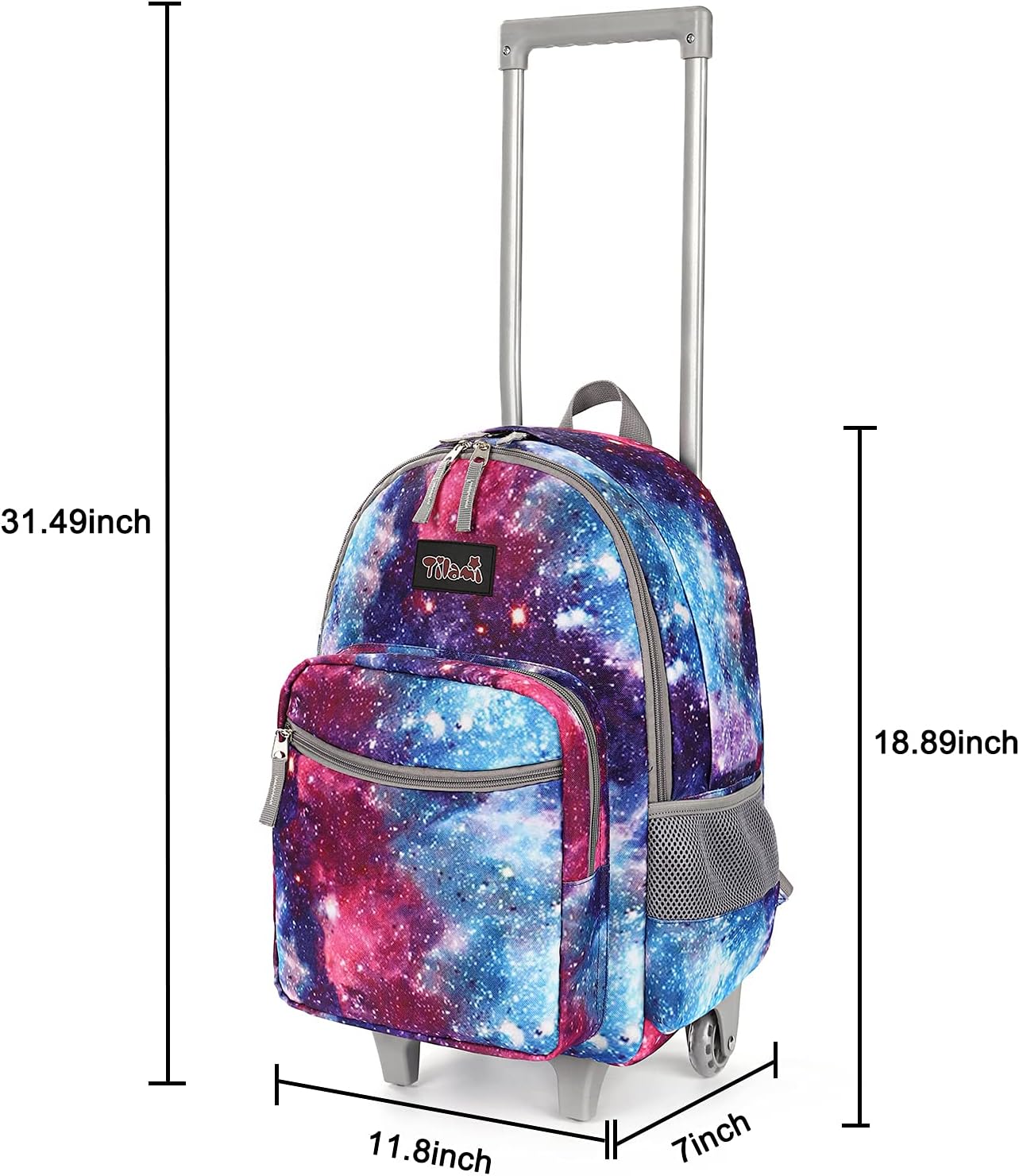 Tilami Rolling Backpack 18 inch Double Handle with Lunch Bag Wheeled Kids Backpack for Girls and Boys, Galaxy