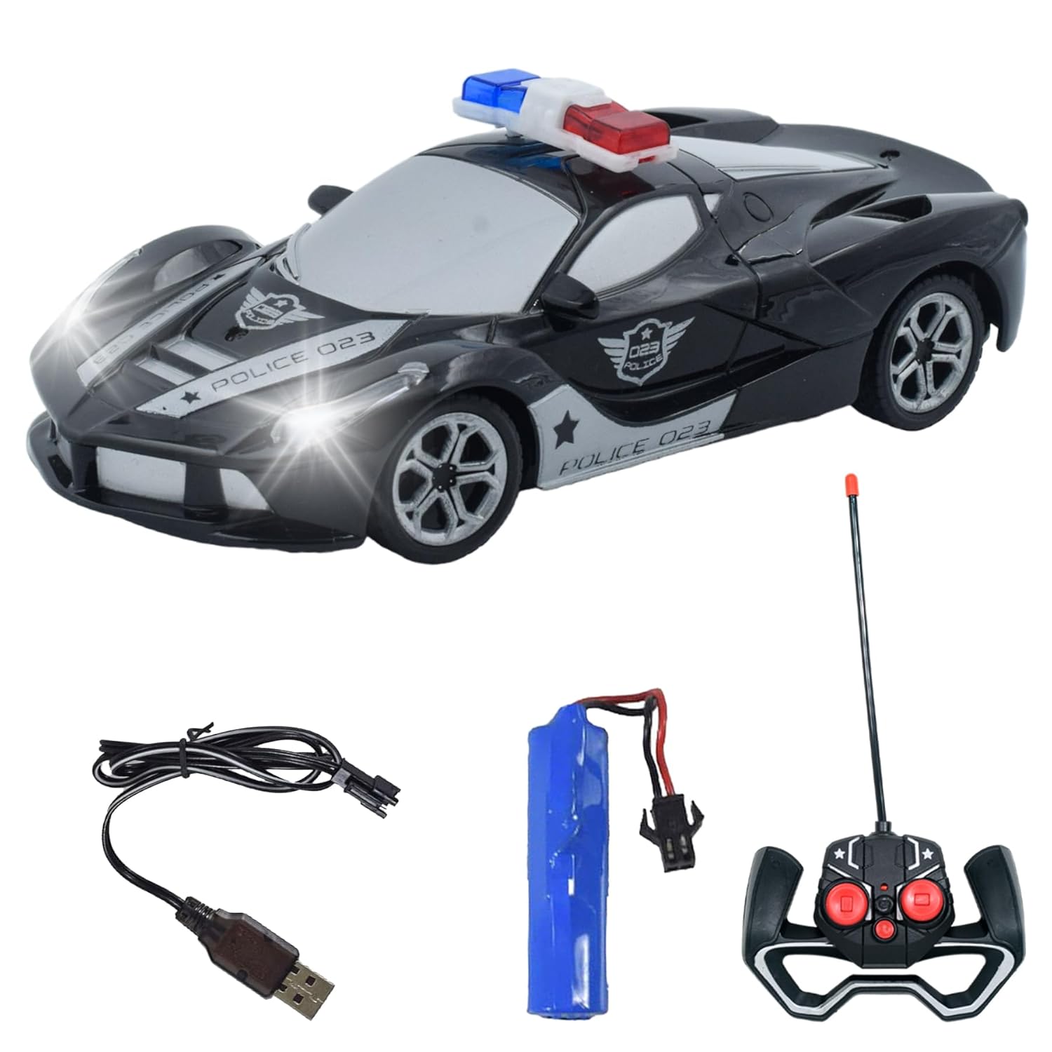 WISHKEY Plastic Remote Control Police Car, Battery Operated Racing