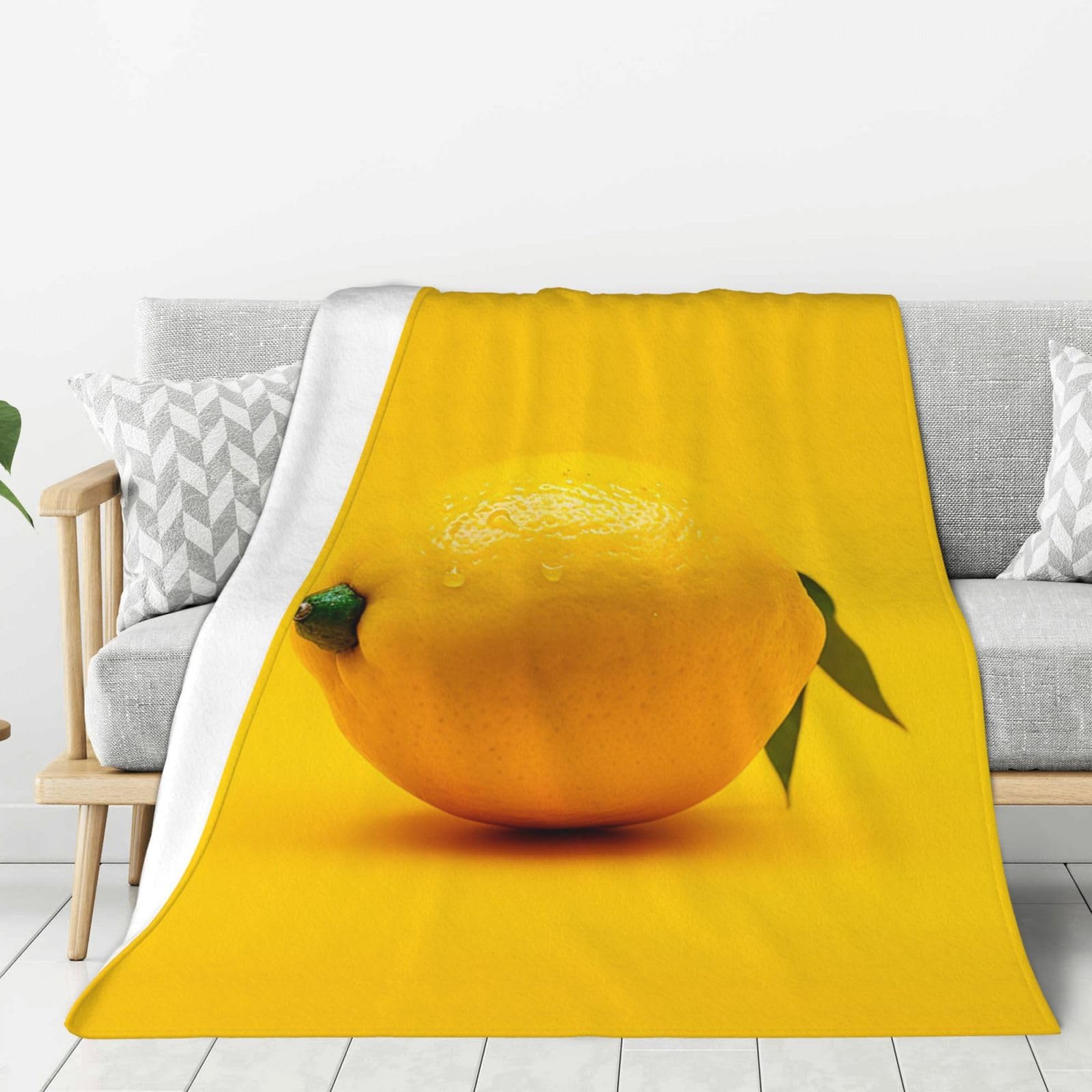 Lemon On Yellow Background Throw Blanket Plush Flannel Fleece Blanket, Soft Lightweight Cozy Blankets 50"X40" for Bed Couch Sofa Travel