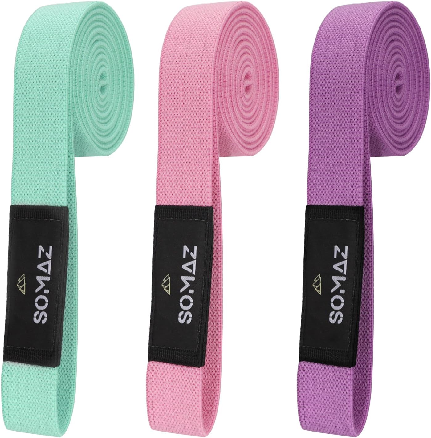 SOMAZ Fabric Rubber Resistance Bands Set – Non-Slip, Durable Workout Bands for Women & Men – 3 Levels of Resistance in Green, Pink, Purple – Ideal for Home, Gym, Yoga, and Strength Training.