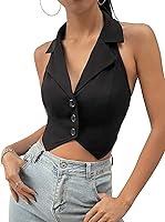 Vista 1 de Verdusa Chaleco de mujer con cuello de muesca y espalda descubierta, dobladillo asimétrico con botones en la parte delantera