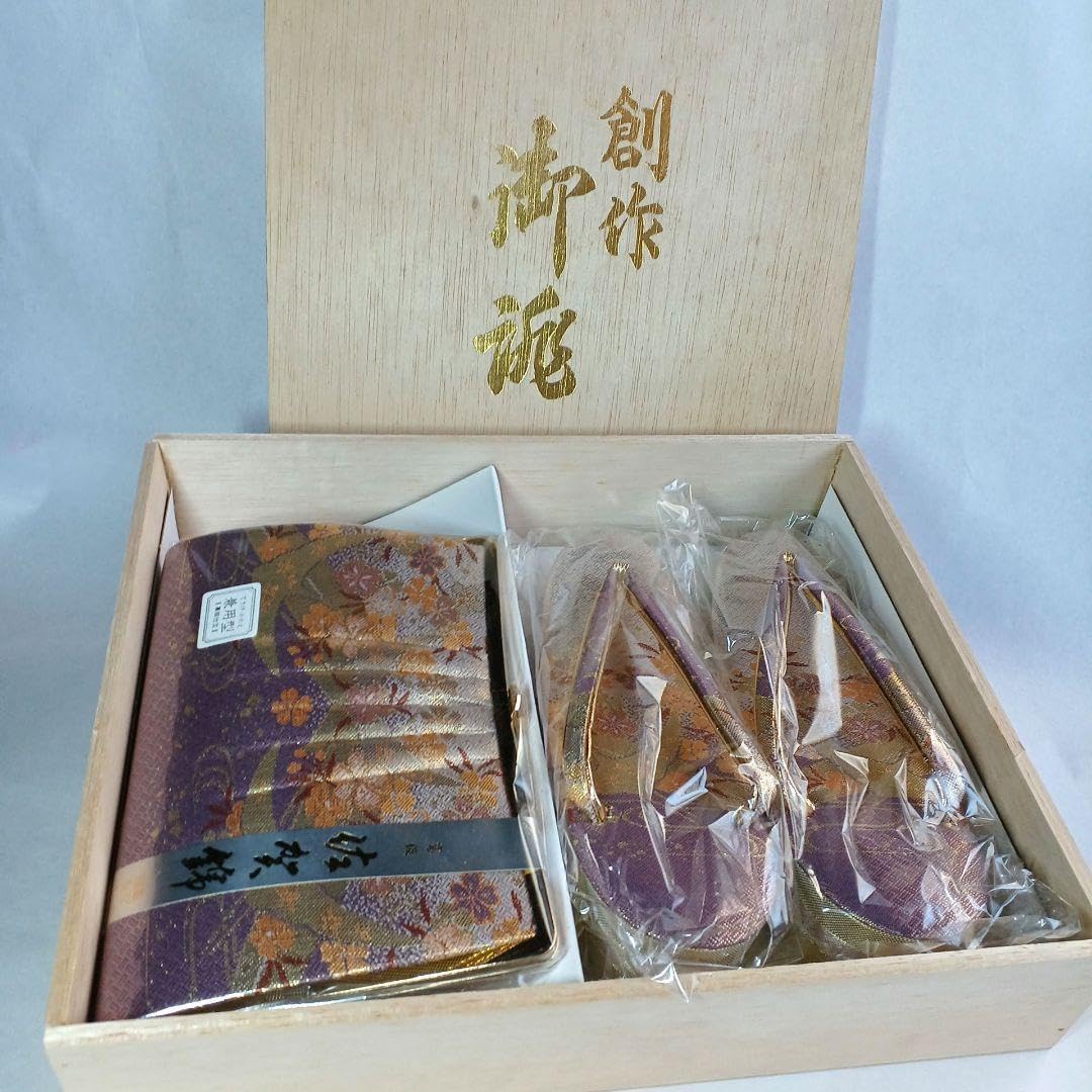 佐賀錦 草履・バッグセット 佐賀錦草履バッグセット LLサイズ 金×緑ピンク