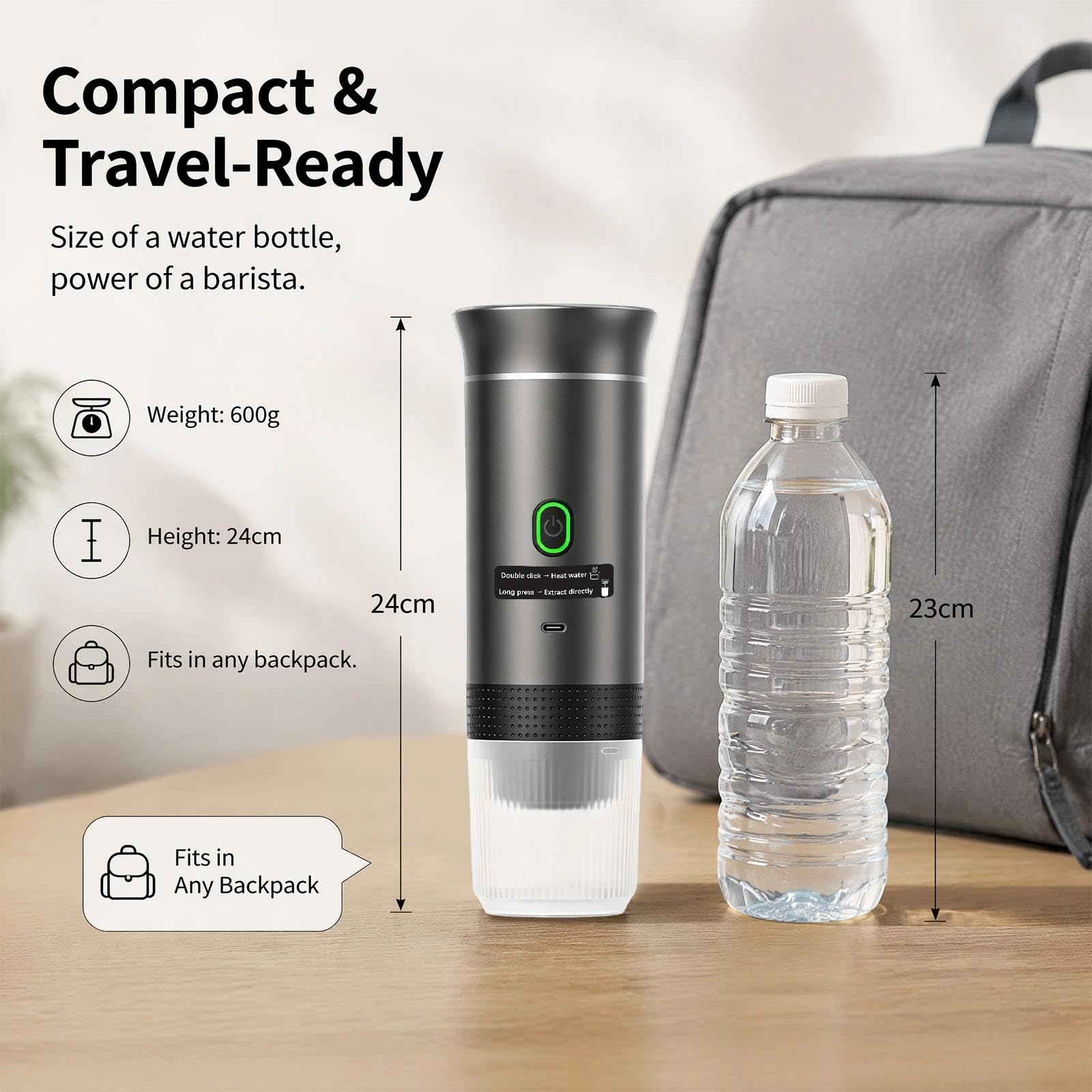 Cafetera Espresso Eléctrica Portátil 3 en 1, Maquina Cafe Capsulas 20 Bar | Cafetera de Viaje para Camping, Cafetera de Coche Autocalentable con USB C para Cápsulas Pequeñas o Grandes y Café Molido