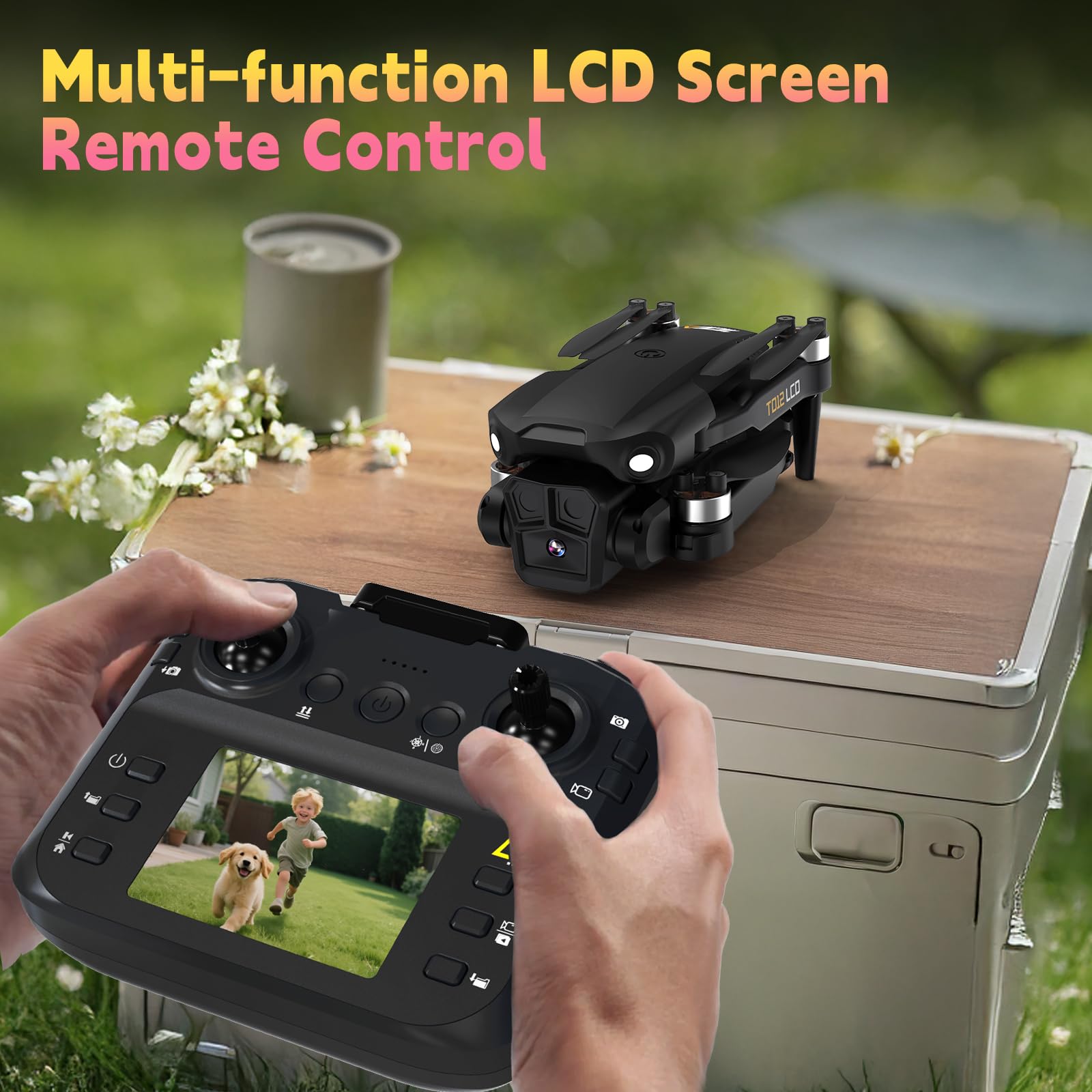 Toladrone Pieghevole Drone con Telecamera 4K, Droni con Trasmissione su Schermo LCD, modalità Headless, Regolazione Elettrica a 90°, Quadricottero RC per Adulti, TD12LCD Drone per Principianti