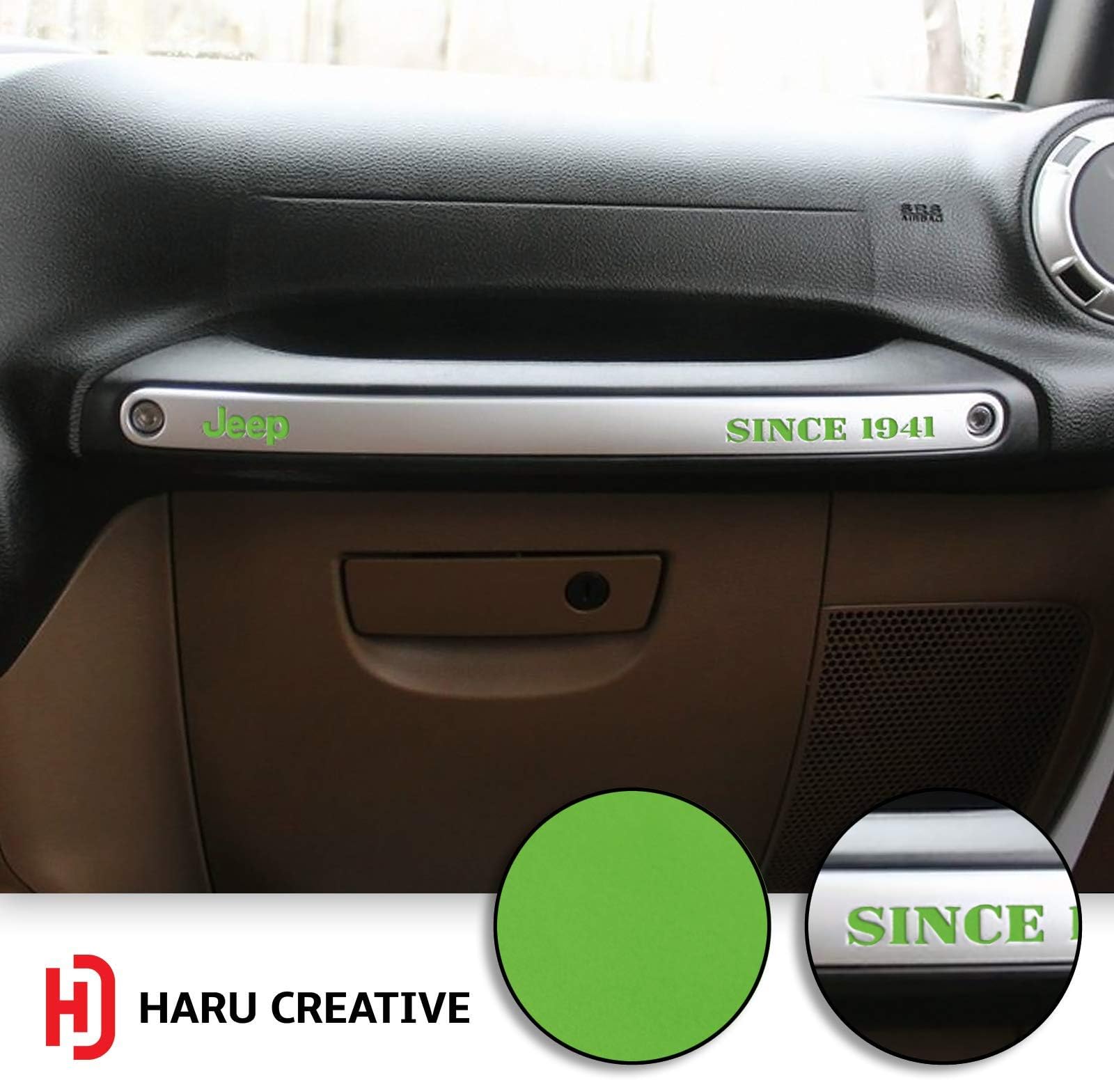 Haru Creative - Since 1941 Glove Box Dashboard Logo Letter Insert Overlay Vinyl Decal Sticker Compatible with and Fits Jeep Wrangler JK 2007-2018 - Matte Green