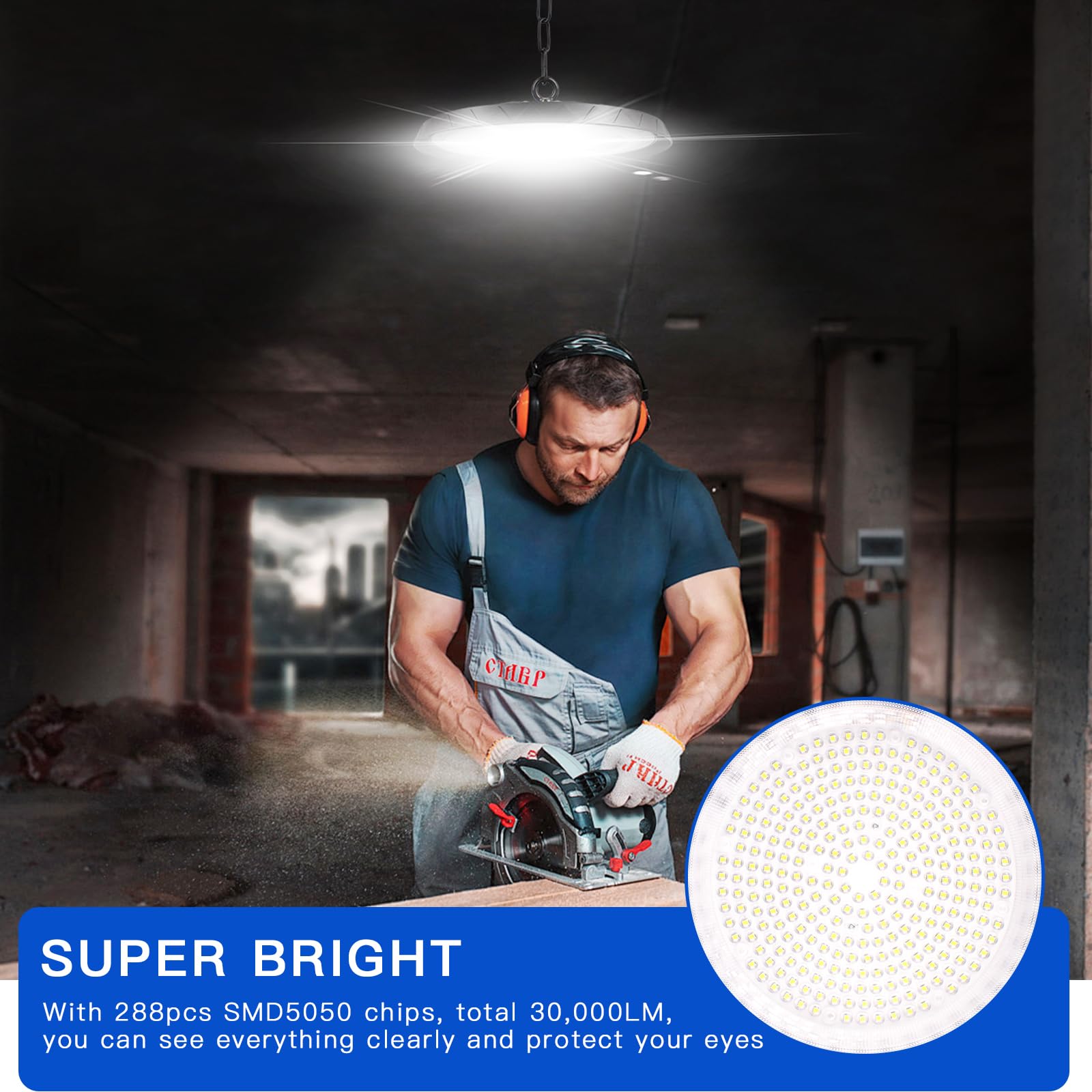 300 W UFO przemysłowy reflektor LED, 30000 lm 6000 K High Bay oświetlenie warsztatowe Lampa przemysłowa LED żyrandol wewnętrzny, lampa projektorowa do sali gimnastycznej, magazyn, garaż