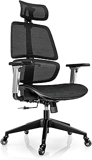 LINSY HOME Ergonomic Office Chair, Swivel Ergonomic Task Chair with Adjustable Headrest and Arms, Lumbar Support and PU Wheels, Computer Mesh Chair for Home Office, Black