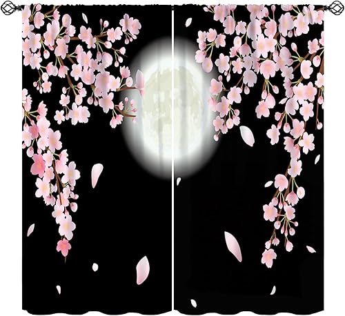 Miniatura 8 de Cortina japonesa, pintura de tinta tradicional retro con diseño de gato rojo cerezo en flores, cortinas con aislamiento térmico y bolsillo