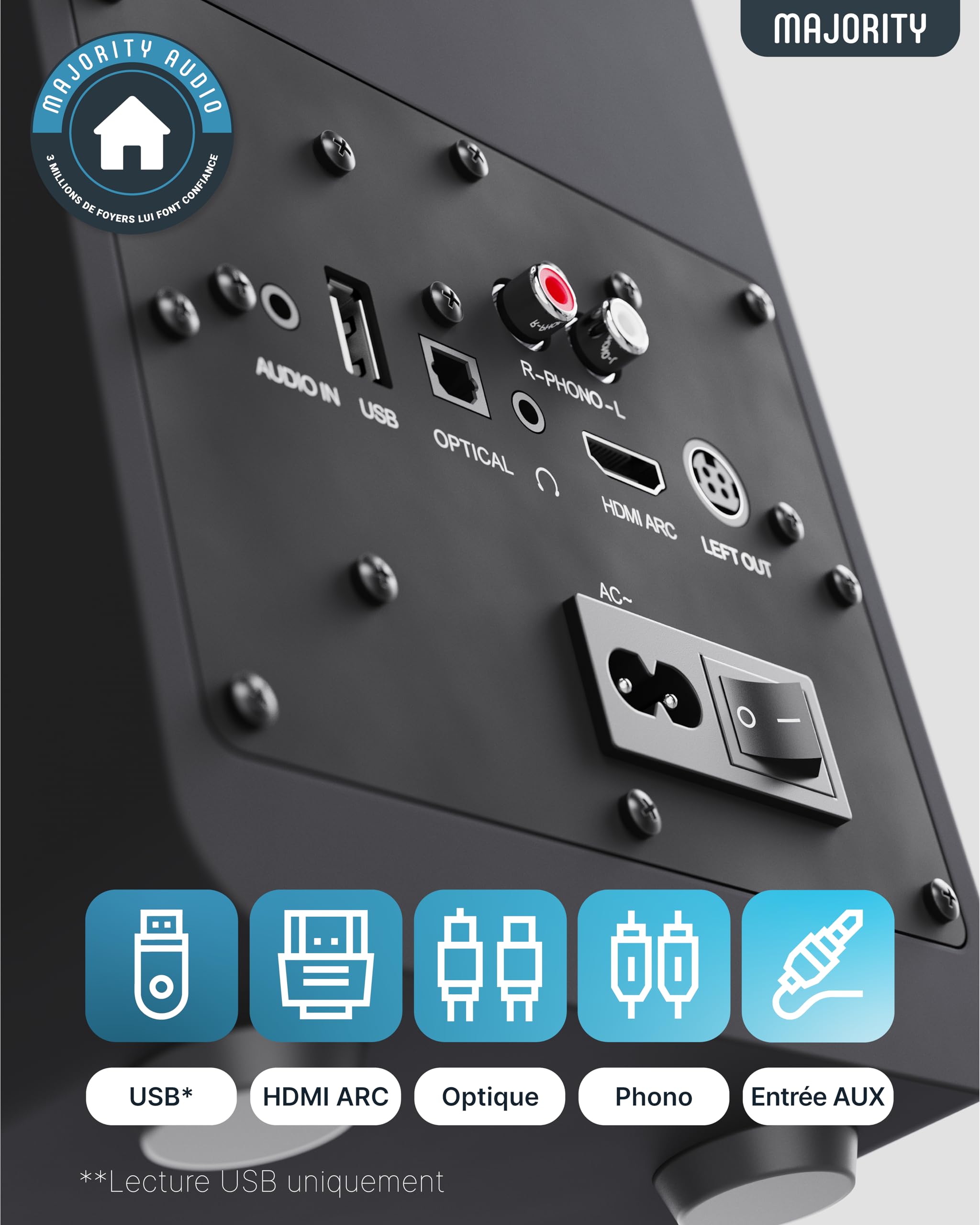 Majority D70X Enceinte Active Amplifiée | 70W Enceinte PC Bluetooth 5.3 | Double Cônes de Haut-Parleurs en Fibre de Carbone Enceintes Bibliotheques | Enceinte Monitoring Studio avec HDMI Arc (Noir)