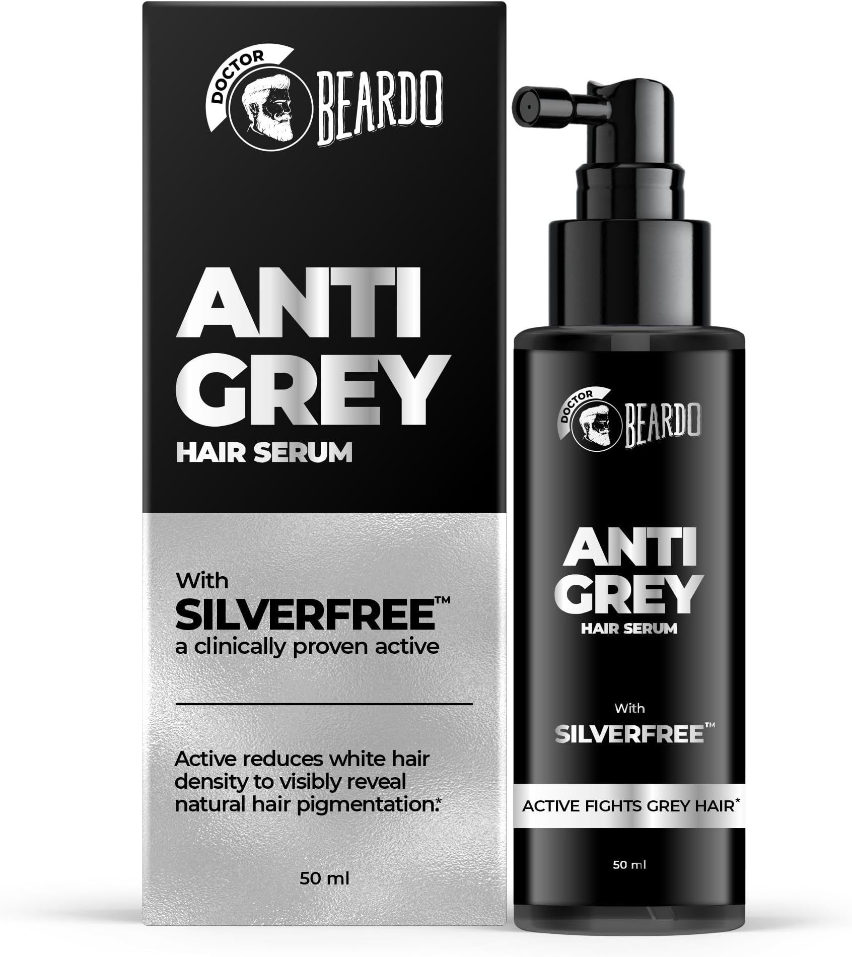 Beardo Anti Grey Hair Serum for Men, 50 ml | SilverFree™ Formula | Also contains Amla + Methi + Rosemary + Brahmi + Bhringraj extracts for Hair Shine | Lightweight and Non-Sticky