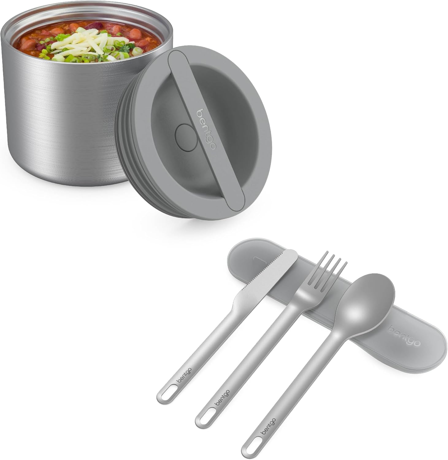 Bentgo Stainless Steel Food Canister (Steel) and Stainless Steel Utensils Set (Gray)