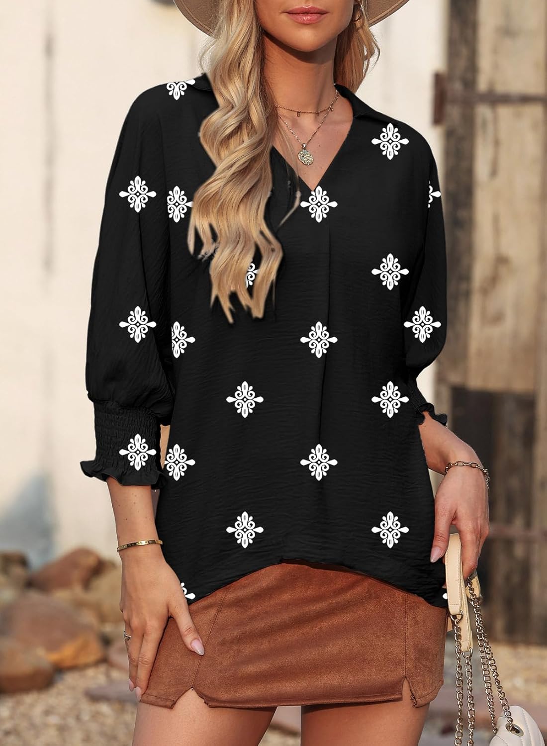 Dokotoo Women Blouses Dressy Casual V Neck 3/4 Length Sleeve Womens Tops Business Work Blouses Office Shirts - Image 3