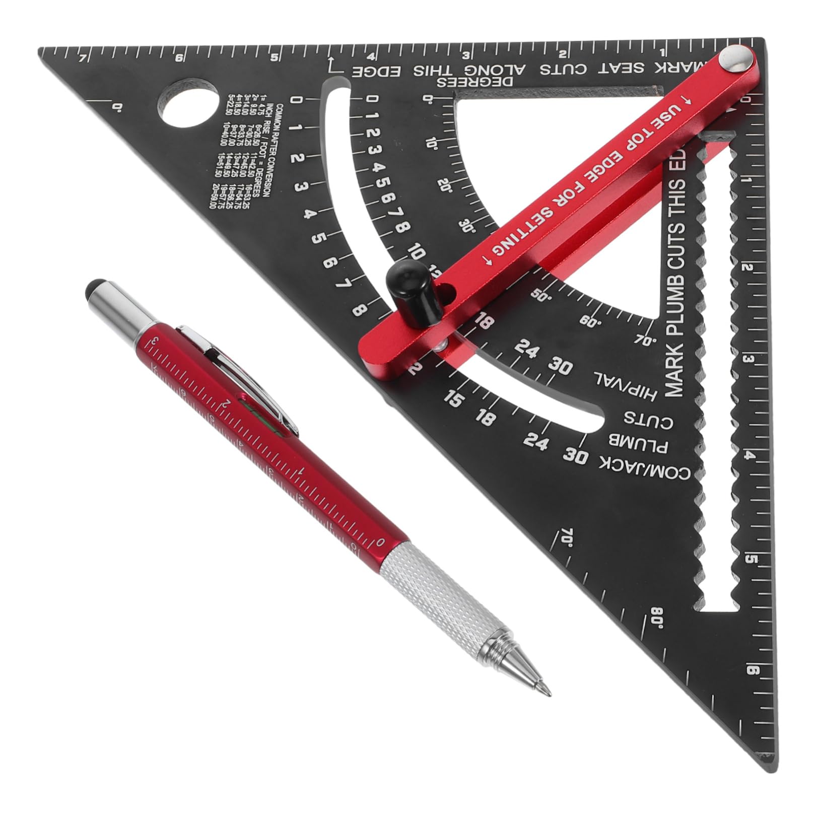 Règle Triangulaire en Alliage D'aluminium Rouge 2 Pièces, Mesures Lisibles