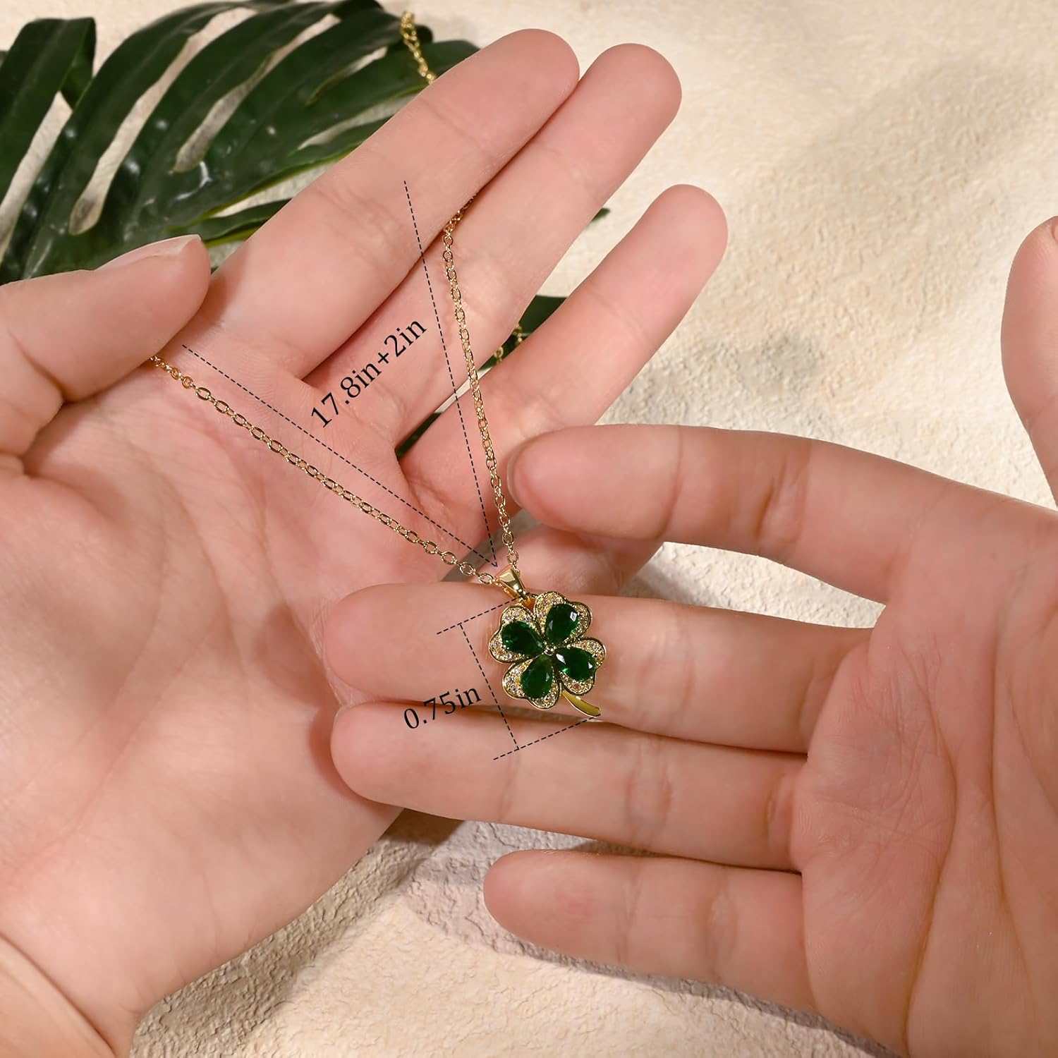 Gold Clover Necklace with Emerald Peridot Four Leaf Clover Necklace for Women Olive Green Clover Heart Necklace Clover Jewelry for Gift - Image 3