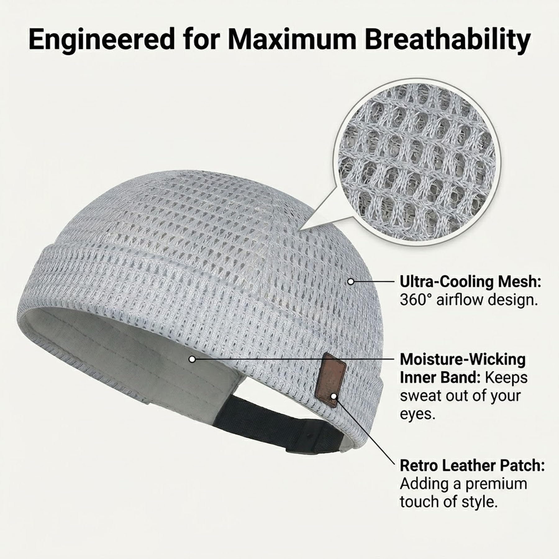2 Pack Men’s Breathable Brimless Docker Hat, Summer Style Mesh Tang Ultra Cooling Skull Adjustable Hip-Hop Cap Beanie - 2
