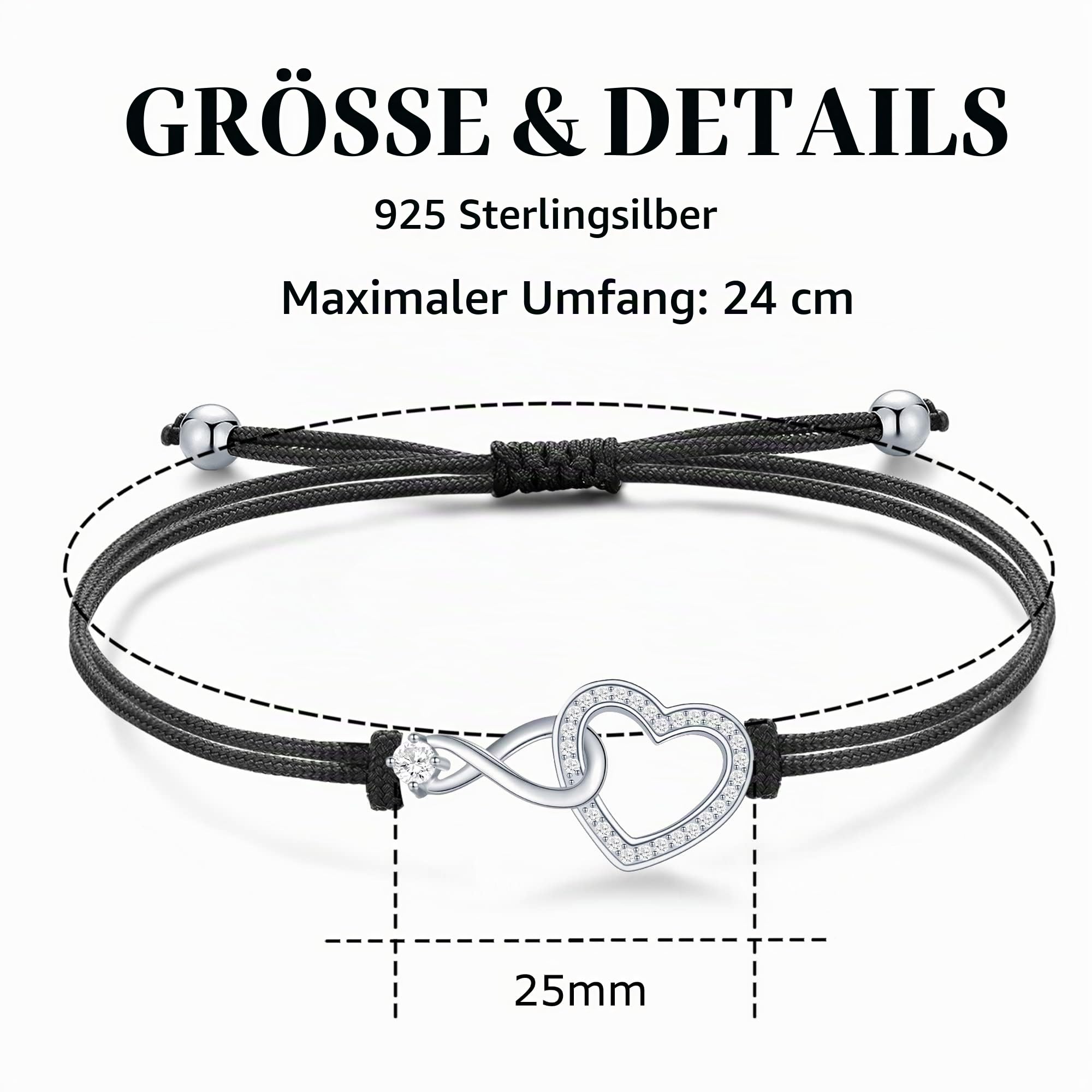 Jrêveinfini Unendlichkeit Armband Silber 925 Damen Mädchen, Geschenke für Frauen Freundin Mama mit Geschenkbox, Verstellbar 14+9 cm