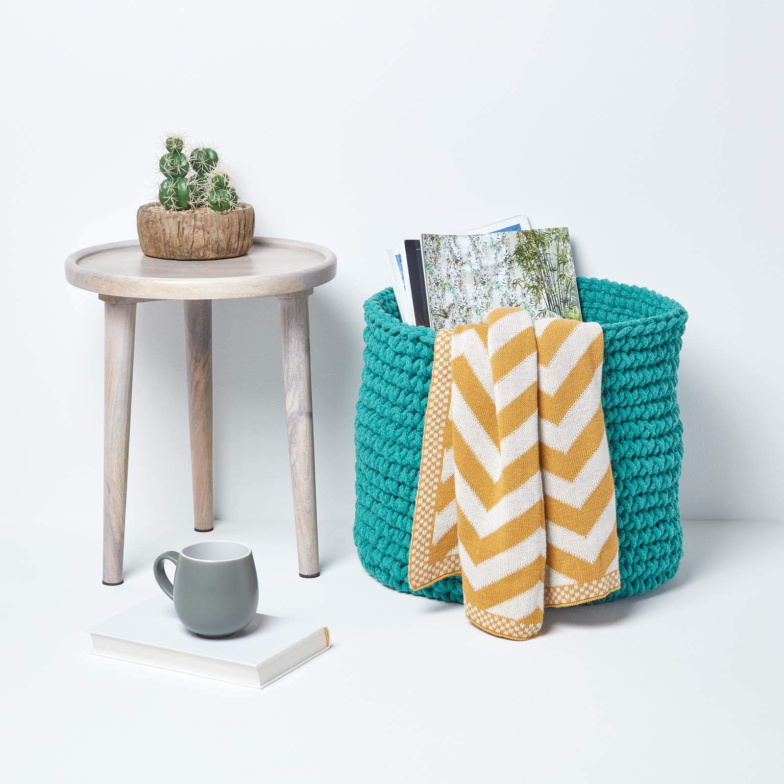 Homescapes cestino portaoggetti rotondo intrecciato in maglia bianco sporco 100% cotone