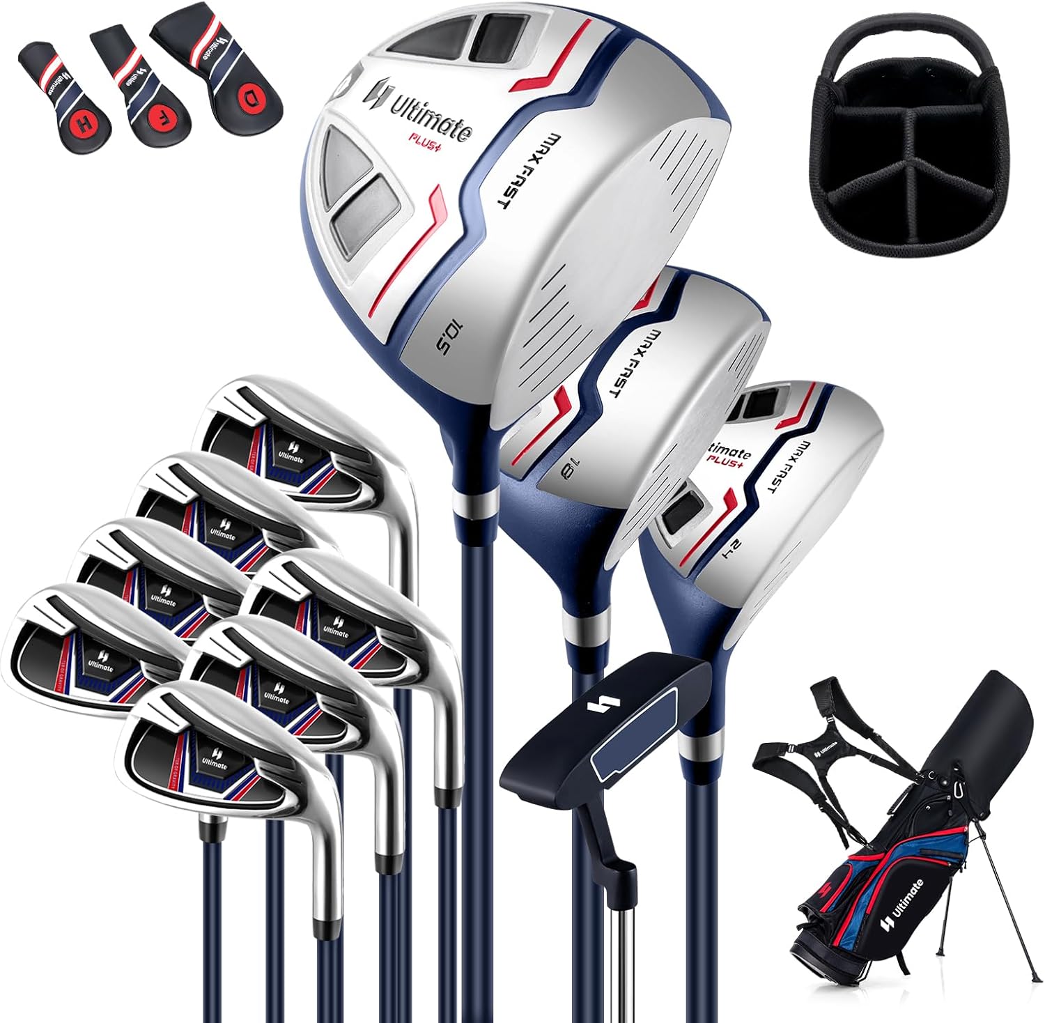 Goplus Complete Golf Club Package Set for Men, 11 PCS Right Handed Golf Clubs with 460CC #1 Driver, #3 Fairway Wood, #5 Hybrid, #5/#6/#7/#8/#9/#S/#P Irons, Putter, Golf Stand Bag with Rain Hood